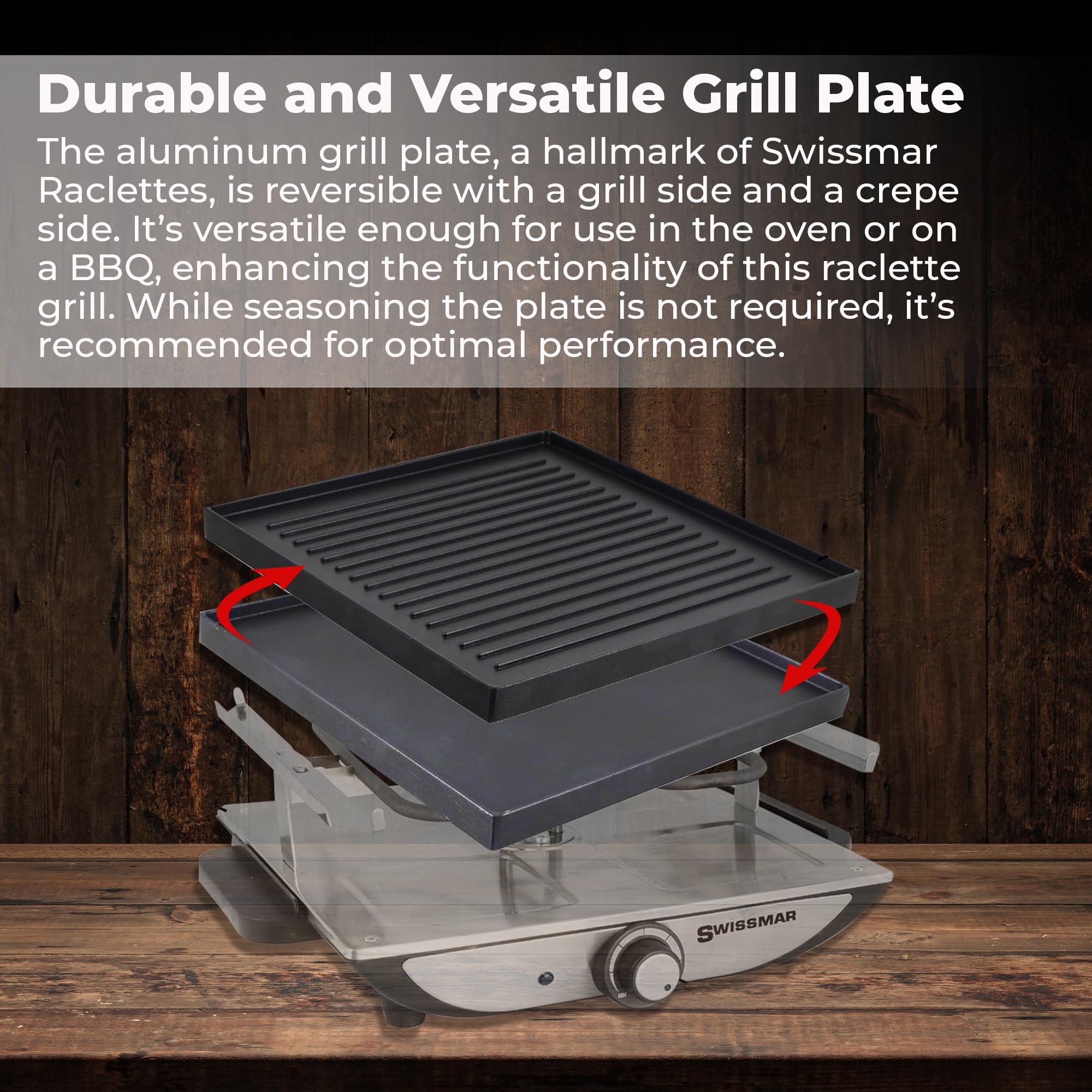 Geneva Raclette Grill con parrilla reversible de aluminio fundido, perfecta para exterior e interior, parrilla eléctrica Raclette y parrilla - Unión de barbacoa - 4 personas 4