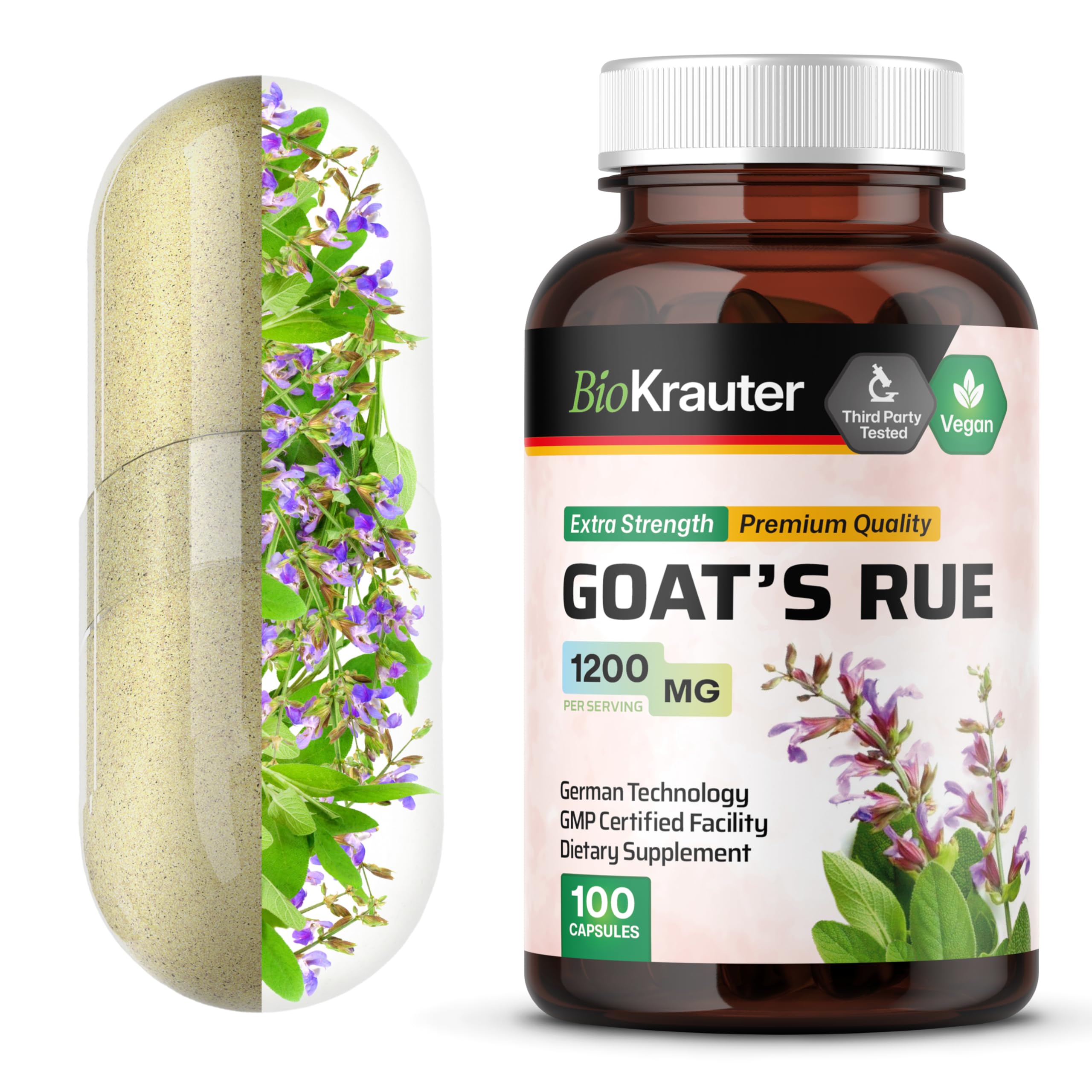 BIO KRAUTER Goats Rue Lactation Support Capsules 1200 mg - 100 Count - Goats Rue Capsules - Natural Breastfeeding Supplements