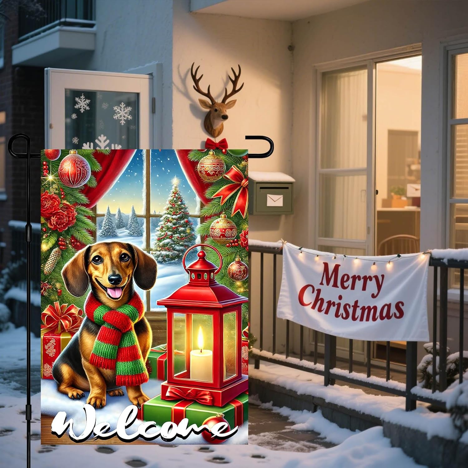 BlissYard Christmas Garden Flag 12x18 Inch Christmas Dog Garden Flag Dachshund Welcome Yard Banner Festive Outdoor Winter Flag Seasonal Patio Lawn Decor - Image 6