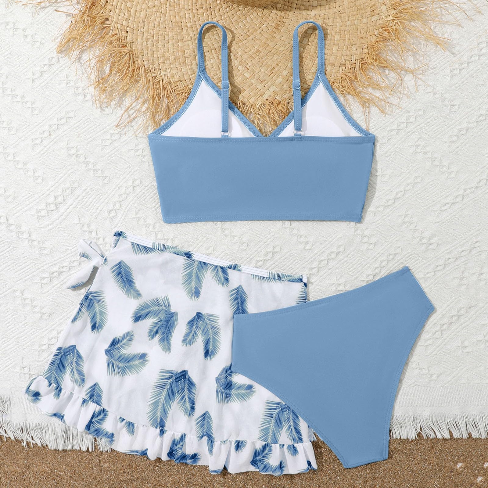 Mädchen Bikini 3er Set - Kinder Badebekleidung mit Blumenmuster Bralette Bikini-Set Leibchen Bademod Rüschen Cover Up Rock Elastisch Regular Fit Schwimmen Badeset Schwimmanzug für 8-14 Jahre