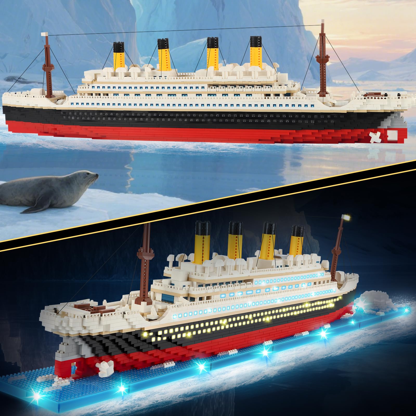 Herenear 4100+ Set di Blocchi di Costruzione modello di Titanic, Cruise Ship Titanic Boat Model Building Kit con LED, Modellismo Da Costruire Adulti e Bambini