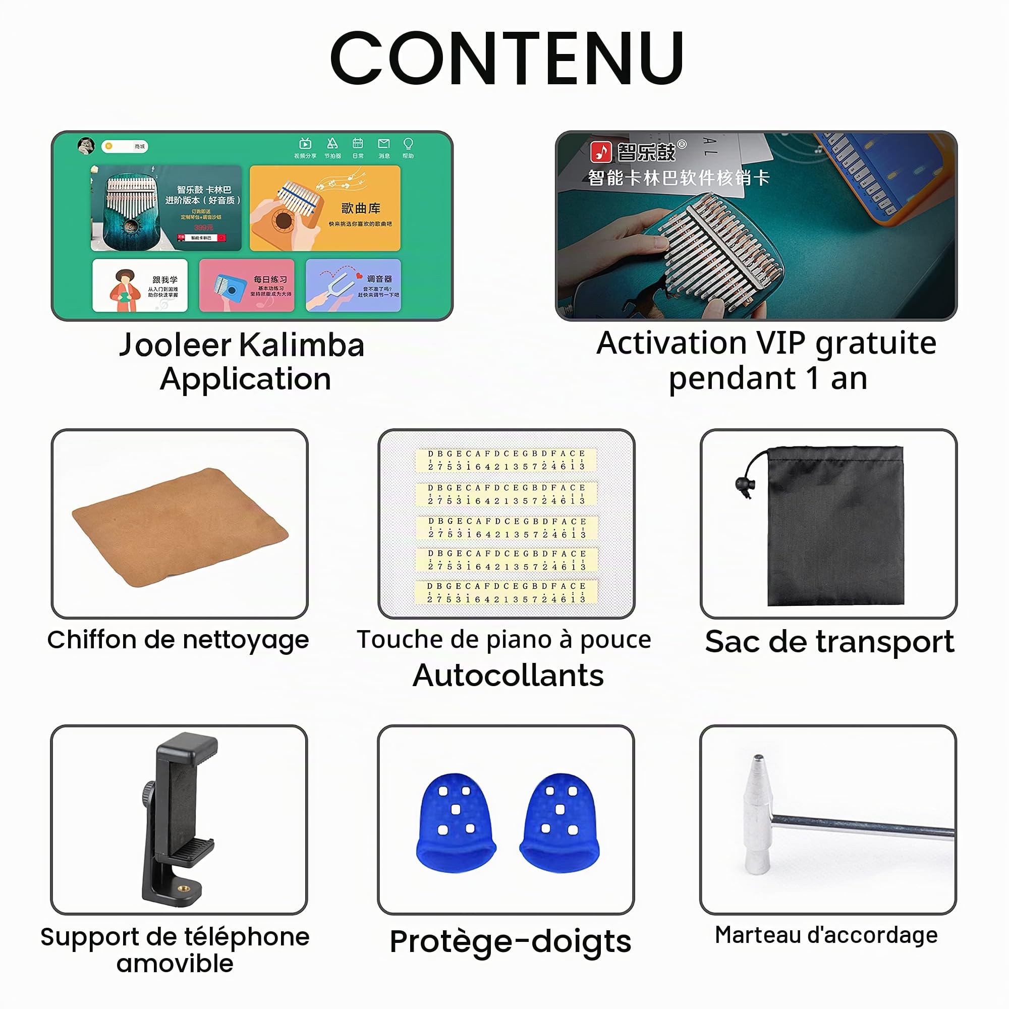 Kalimba intelligent avec application marteau d'accordage, piano à pouce, 17 touches, portable, instrument de musique facile à apprendre, pour débutants, enfants, adultes, cadeau de Noël (rouge