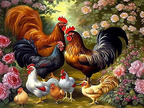 Sheehow Kits de pintura de diamantes 5D para adultos pollitos, arte de diamantes de taladro completo, imágenes de gemas por números, arte de punto