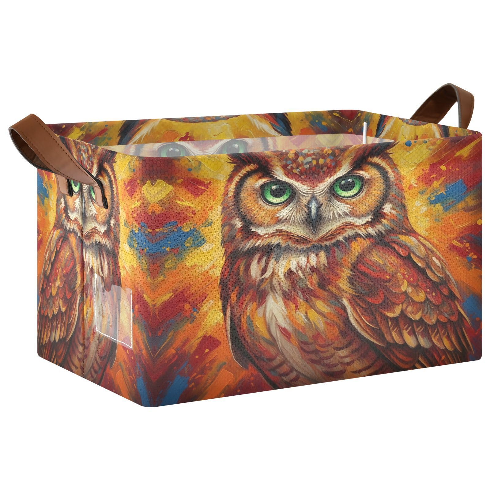 Ewusp Owl Storage Basket with Handles Waterproof Collapsible Storage Bin Closet Organiser Dog Toy Basket for Bedroom Nursery Office Home Organizing