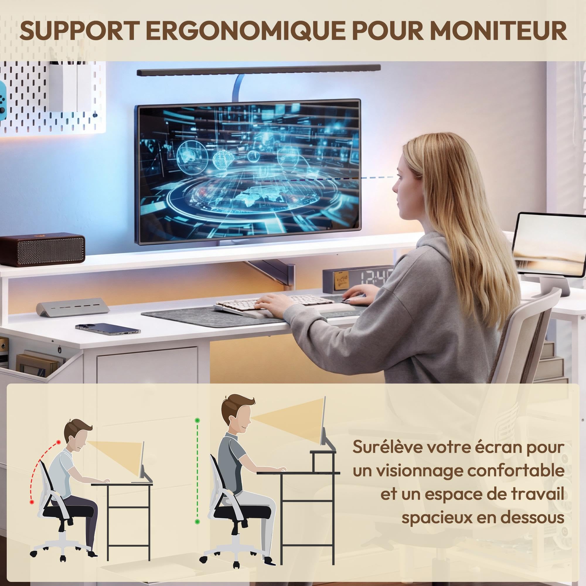 Yaheetech Escritorio L con 4 Cajones, 140x68cm Mesa Escritorio Gaming en L con Soporte para Monitor, 2 Enchufes y 2 Puertos USB, Escritorio Esquina Reversible Trabajo y Juegos, para Oficina, Blanco