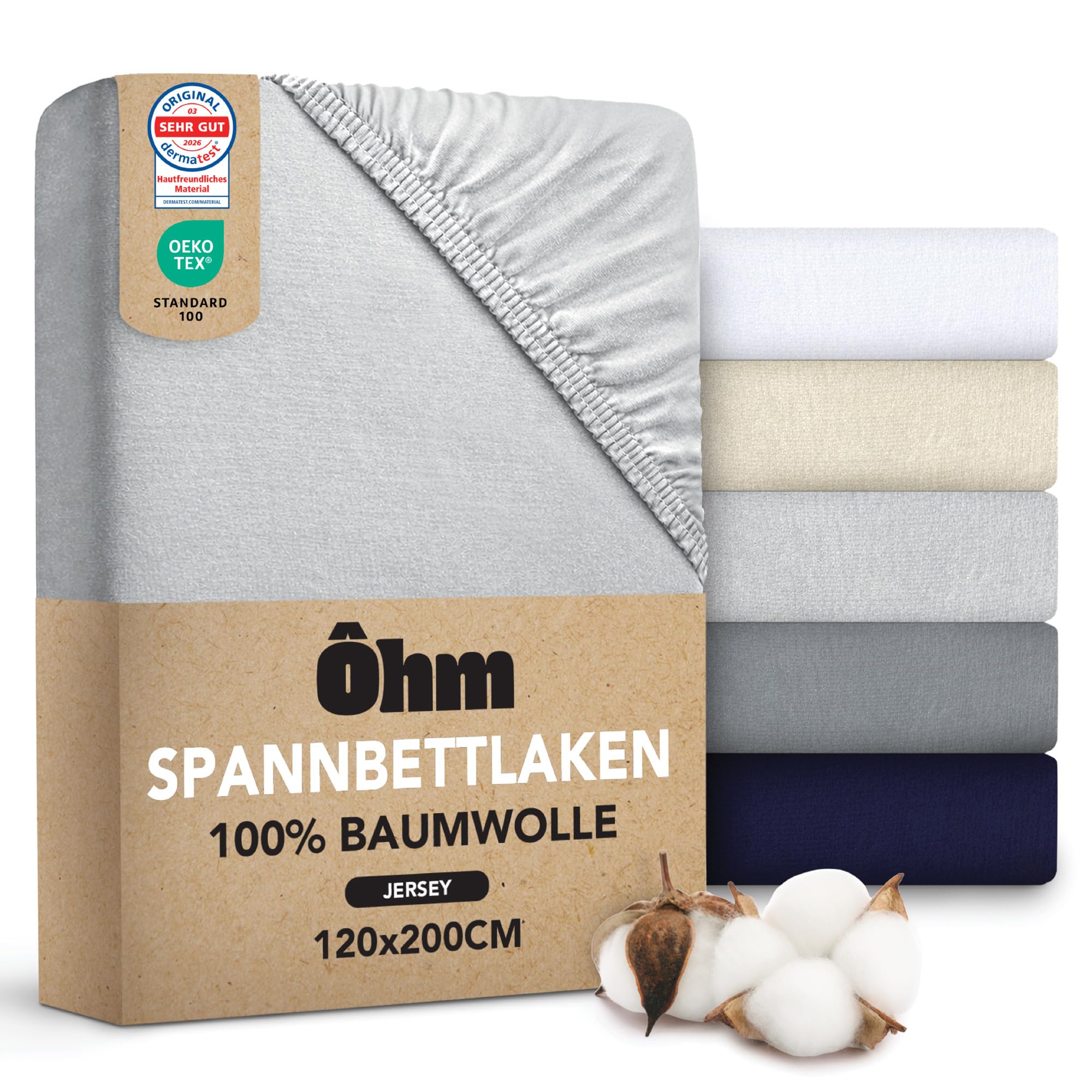 Ôhm Spannbettlaken - Jersey Spannbettlaken 100% Baumwolle elastisch - weich & atmungsaktiv - 28cm Tiefe für Boxspringbett & hohe Matratzen - ÖKO-TEX