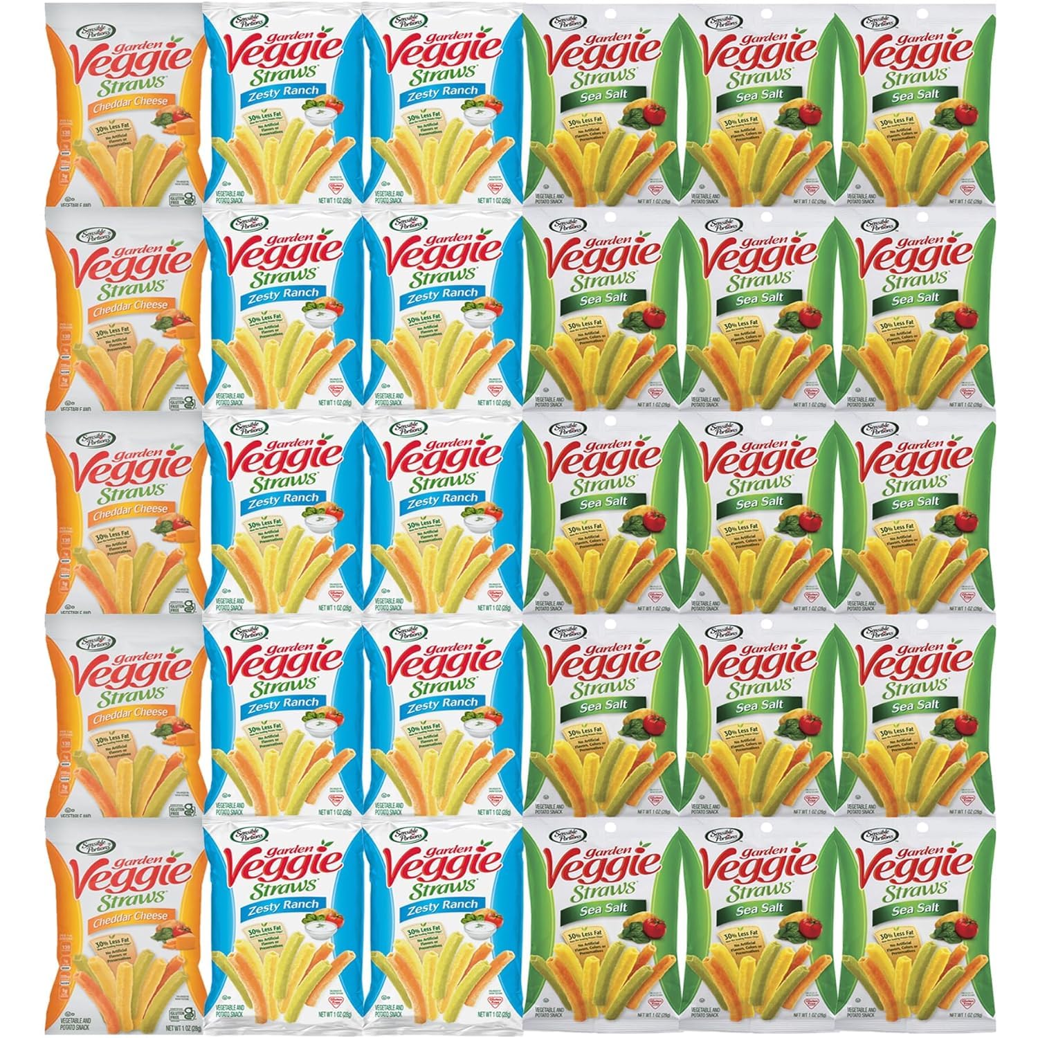 Veggie Straw Variety Pack - Assortment of Garden Sea Salt, Cheddar Cheese and Zesty Ranch | Snack Size Gift Box for Frie