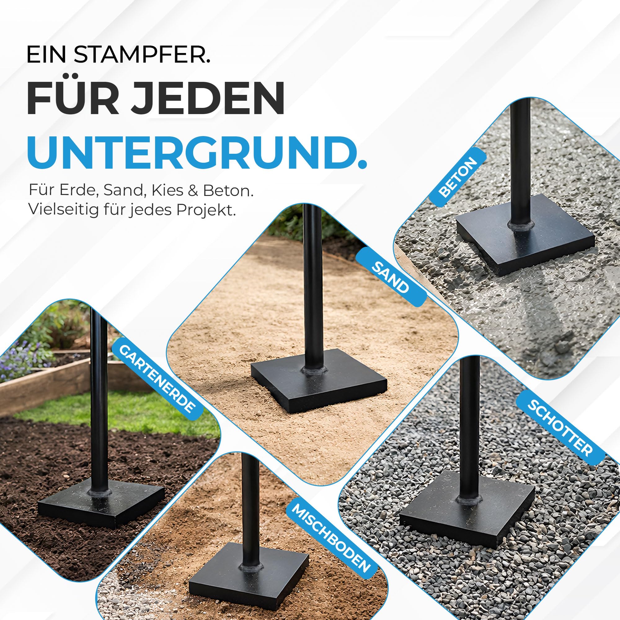 Küpper Betonstampfer aus Stahl 20x20 cm 84 cm Bodenstampfer Erdstampfer Verdichten Schwarz
