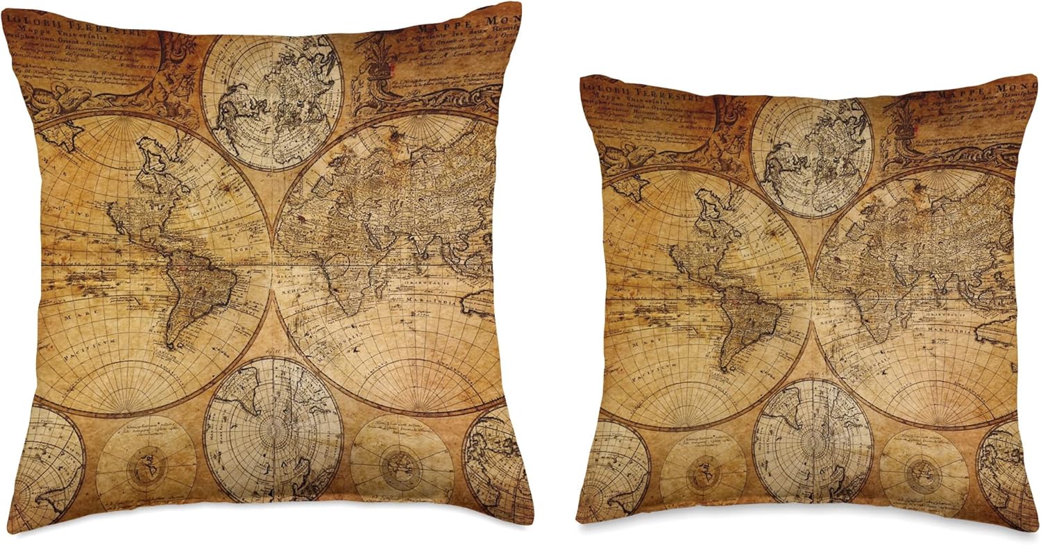 Old Vintage World's Map Throw Pillow