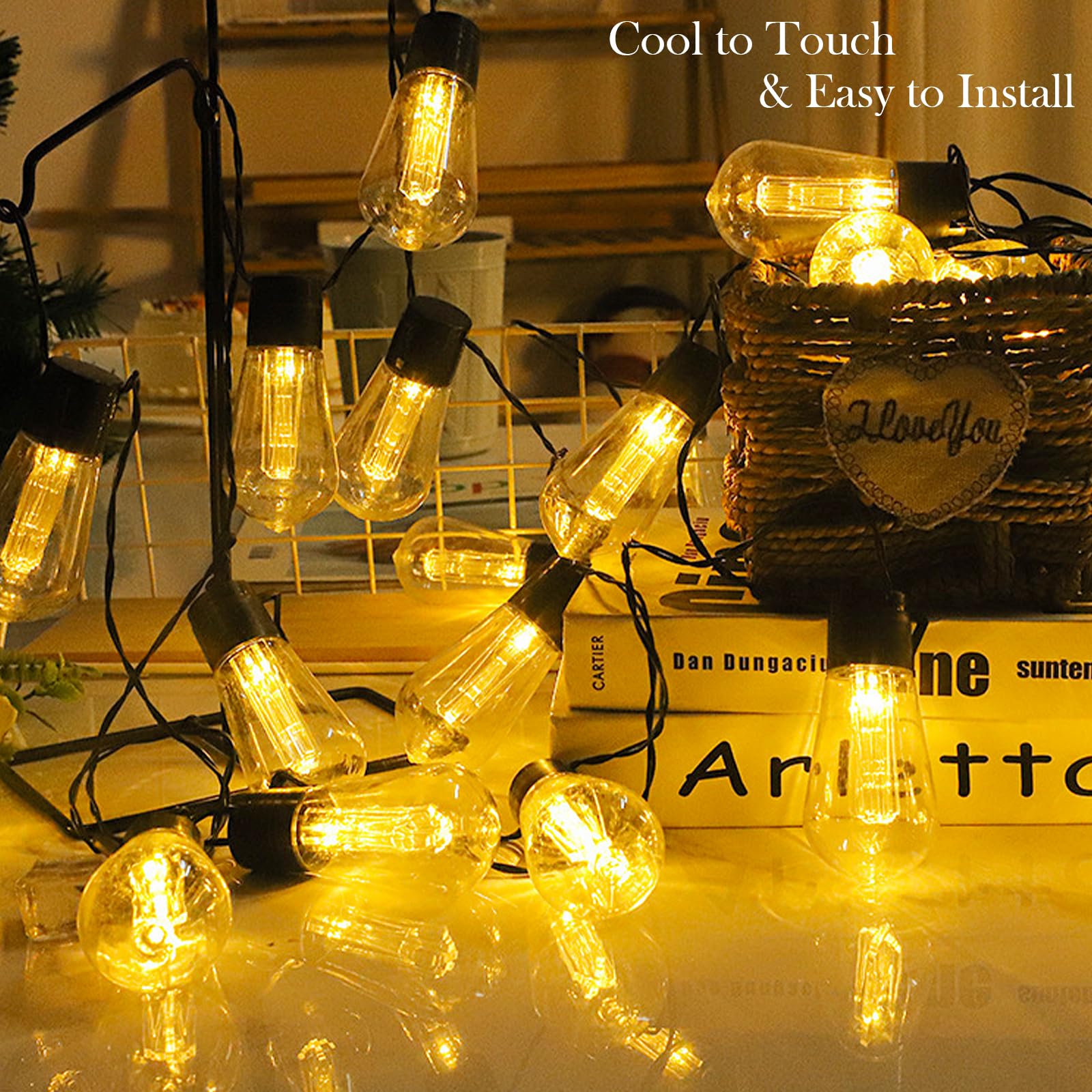 Batteriebetriebene Außenlichter, 20 LEDs, Edison-Glühbirnen, Lichterkette mit 8 Modi und Timer, USB-Stecker-Lichterkette für Innen- und Außenbereich, Schlafzimmer, Balkon, Terrasse, Camping