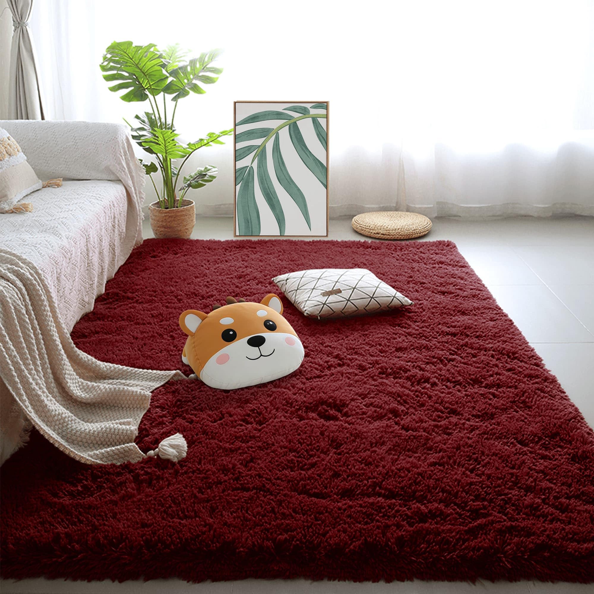 Tapis à poils pour chambre d'enfant grand tapis de salon vin rouge