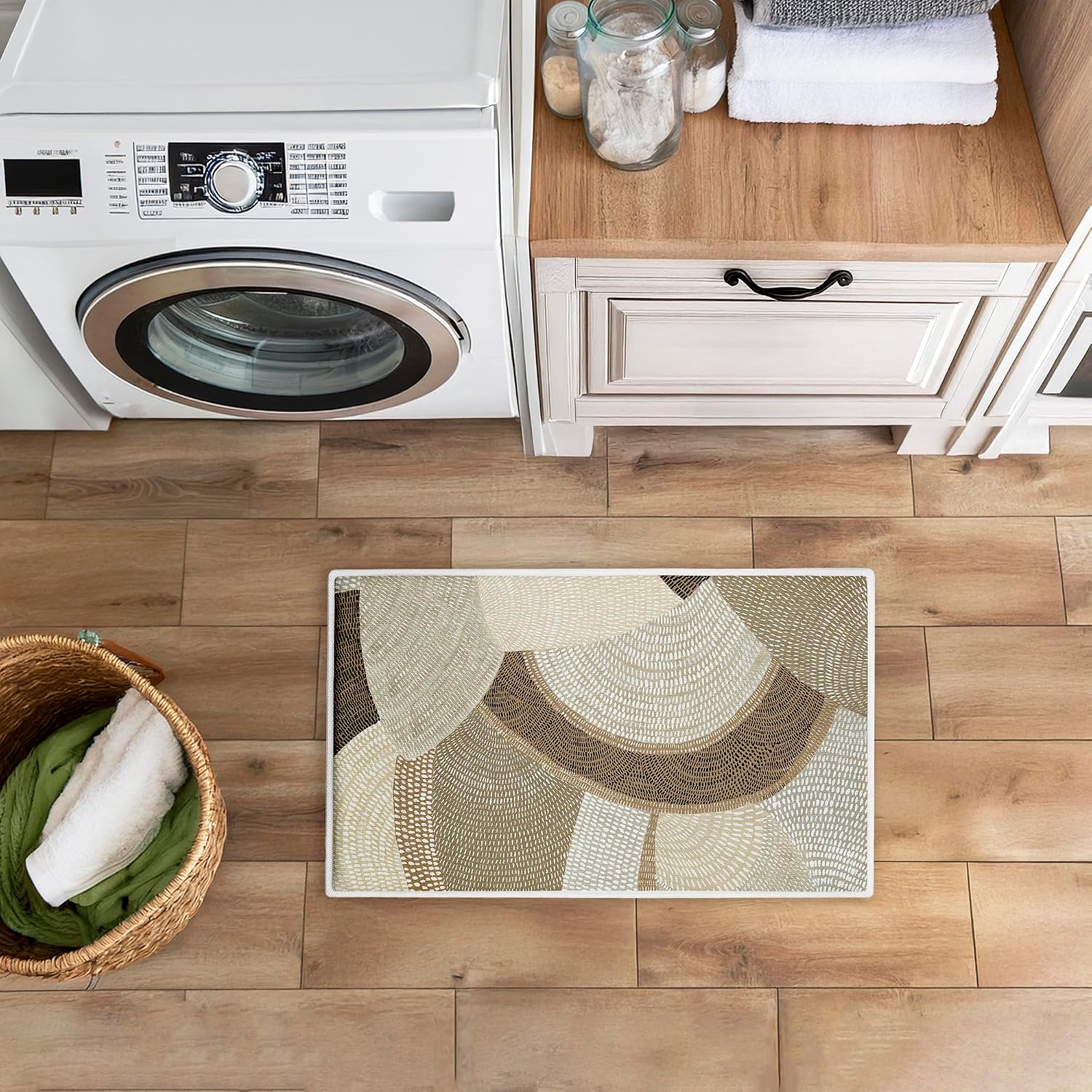 Stupell Industries Mystic Neutral Patterns Plush Bathroom Mat & Bath Rug, Soft Quick-Dry Non-Slip Bathroom Rug with Recycled Foam Cushion, Modern Boho Geometric Design by Emma Peal, 18"x30"