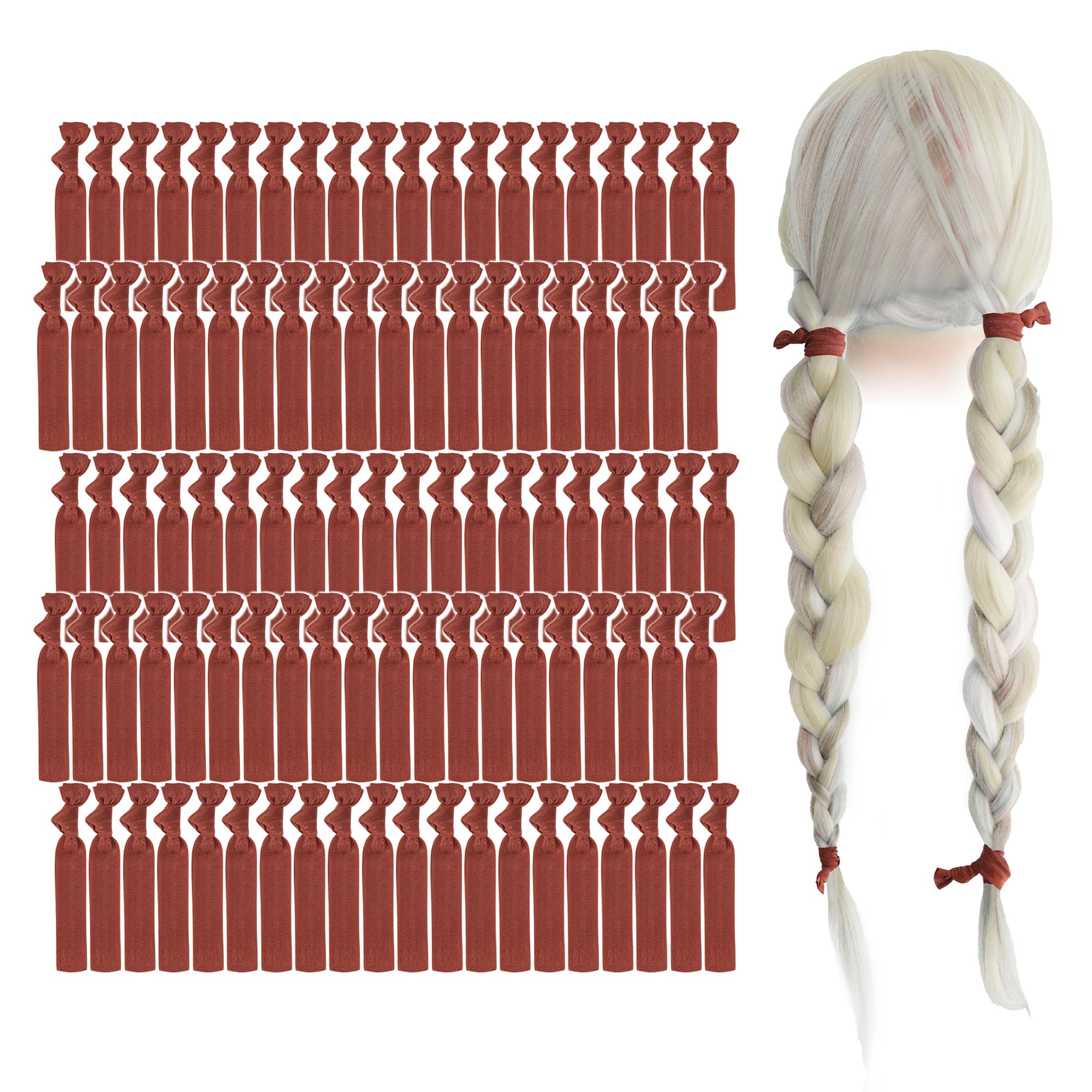 Photo 1 of ?MEEDEE 100 Pack Rust Color Hair Ties For Women No Crease Soft Elastic Ribbon No Damage Rust Hair Ties Knotted Ouchless Hair Ribbon Yoga Hair Ribbons Elastic Bracelets