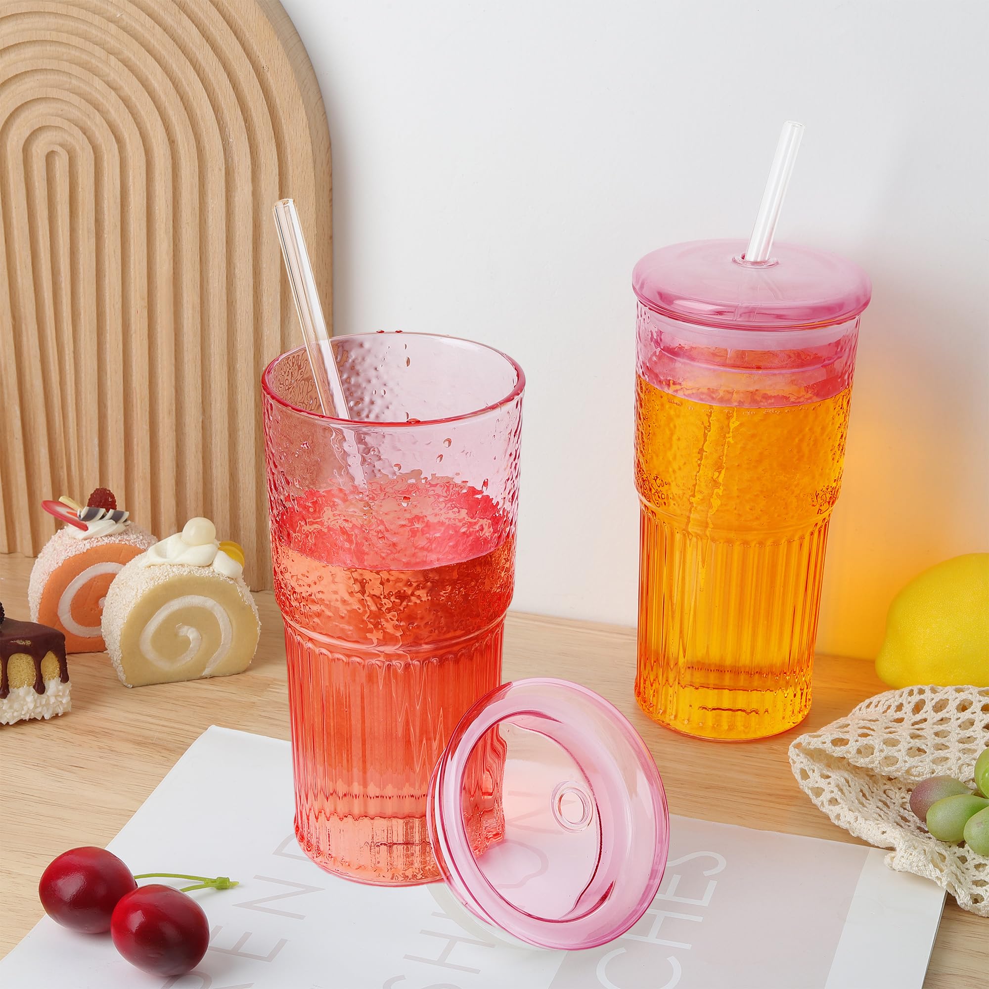 Joeyan 650 ml Glass Tumbler with Straw and Lid for Iced Tea Coffee Smoothie Water Juice Beverages Soda - Image 3