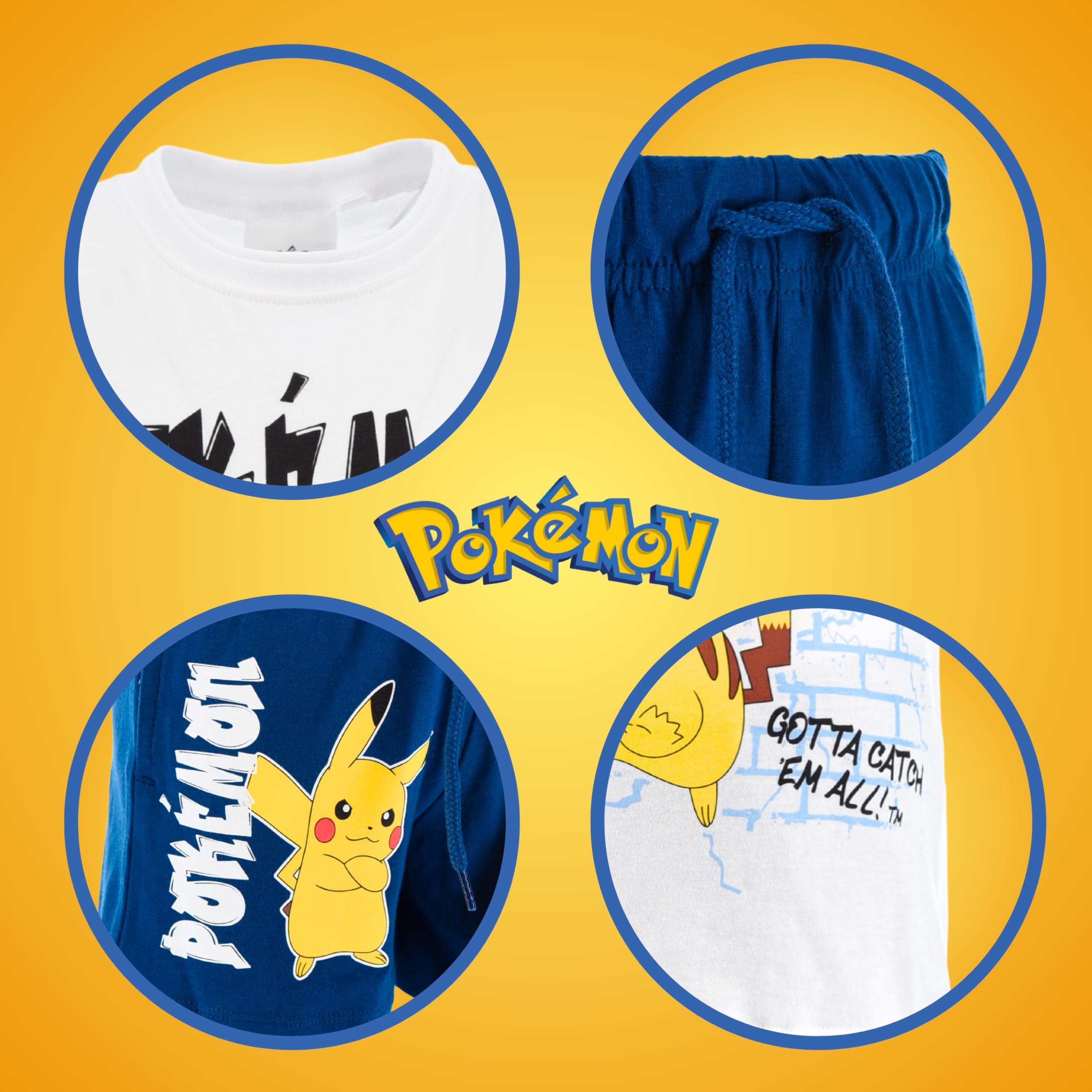 Pokemon Pijamas Niños Pikachu Camiseta Pantalón Corto Conjunto 2 Piezas Tallas 6-12 Años