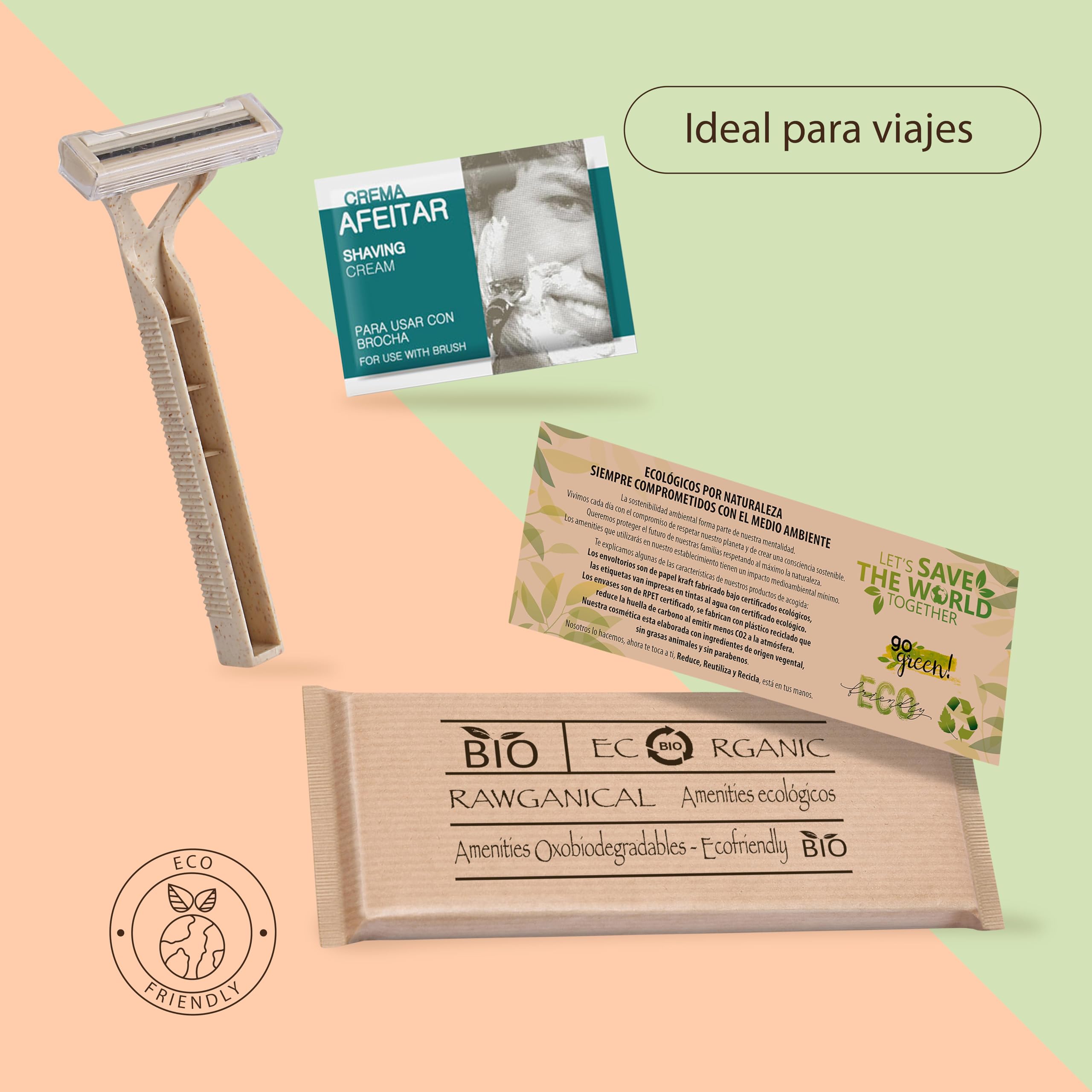 100 Set di Rasatura per Alberghi | Kit di Rasatura Ecologico Avvolto Individualmente in Carta kraft - Linea Rawganical| Per Hotel, Viaggi e Ospiti | 100 Kit