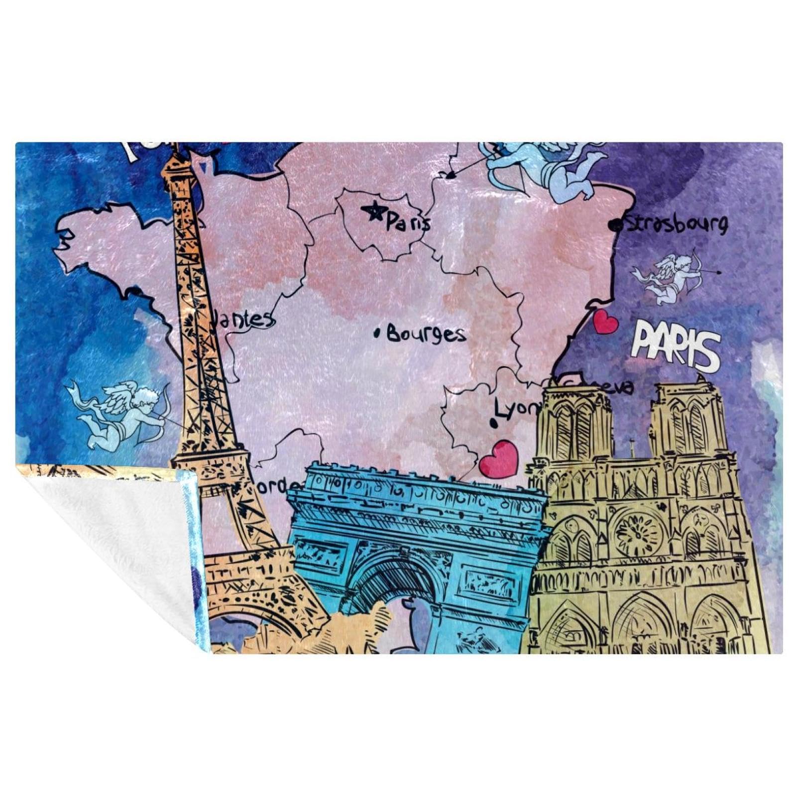 Couverture carte de France aquarelle chaude contre le froid sur canapé et lit