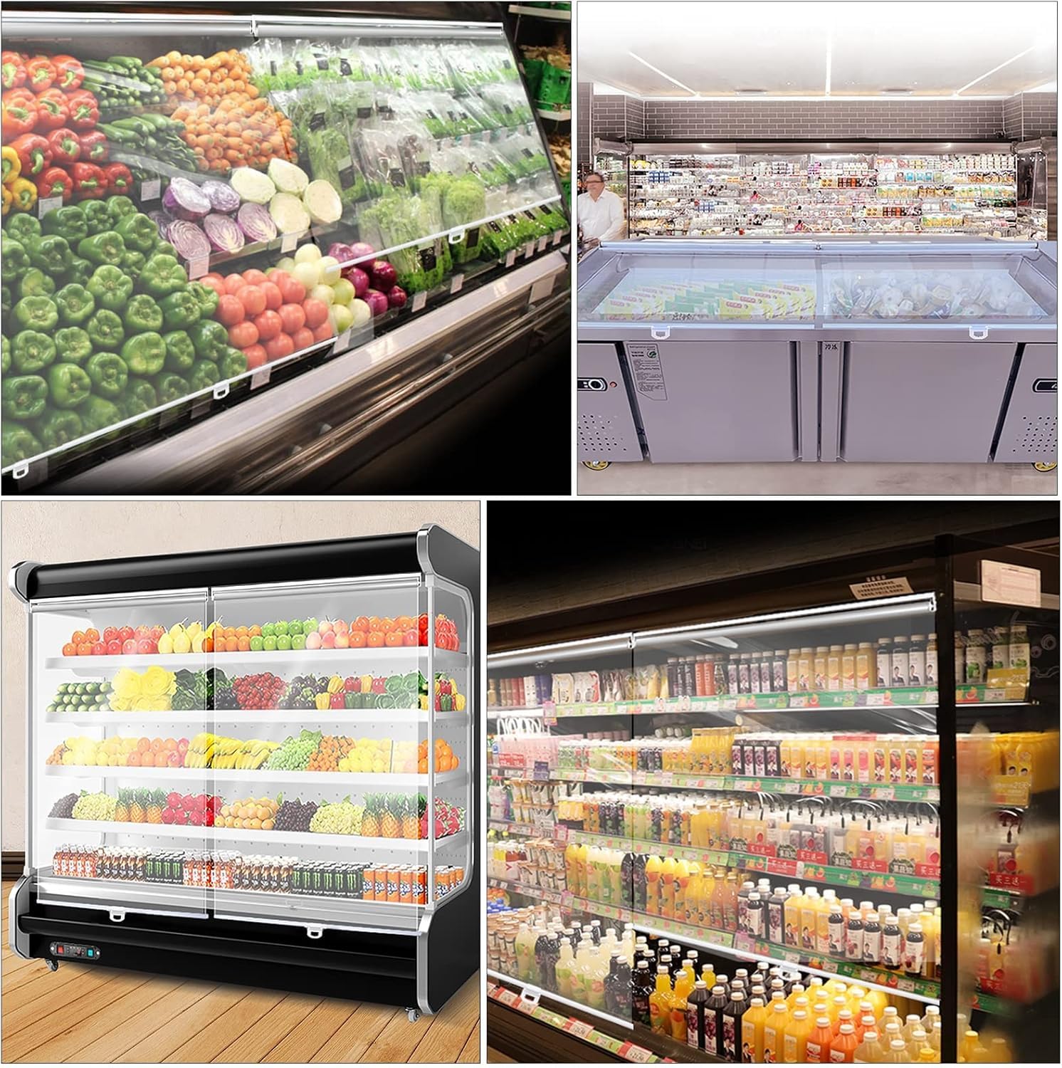 Tenda a rullo in plastica trasparente per vetrine refrigerate commerciali, con maniglia per protezione vegetale