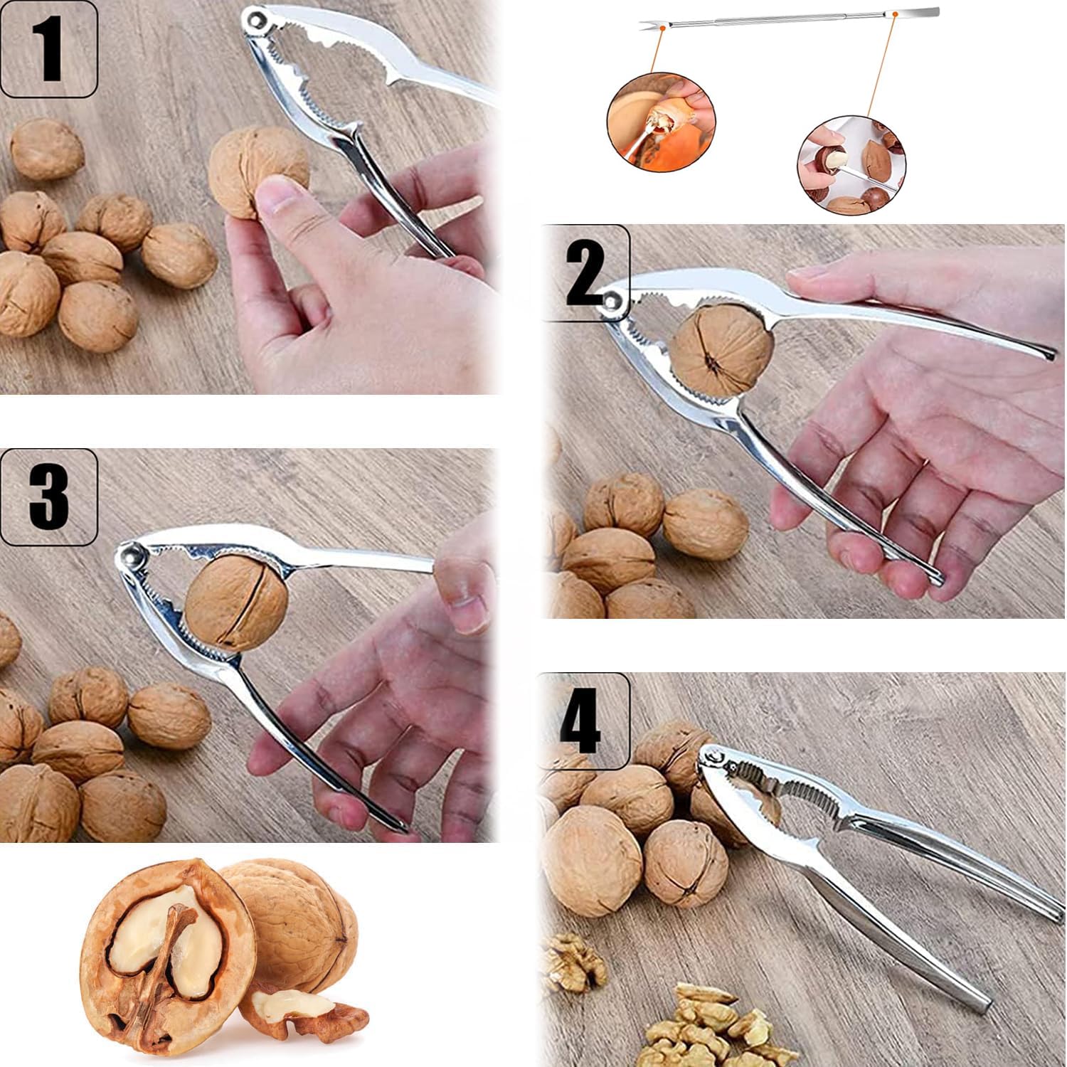 Schiaccianoci In Acciaio Inox - 2 Pezzi Con Impugnatura Antiscivolo, Per Noci, Mandorle E Frutti Di Mare - Foto 10