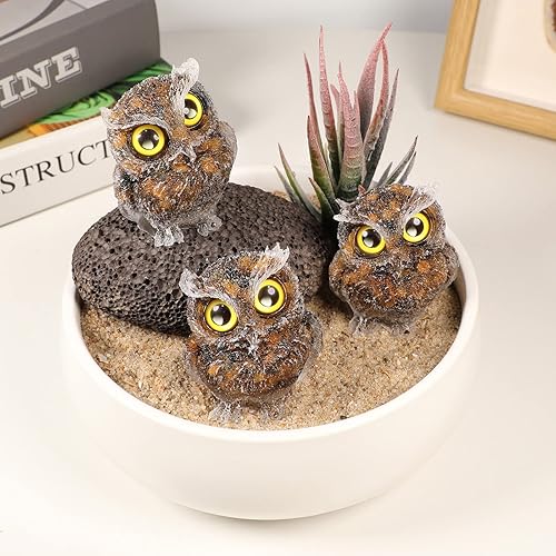 Miniatura 4 de TUMBEELLUWA Juego de 2 adornos de figura de búho de organza de cristal de ojo de tigre estatuas decorativas de búho de resina para mesa de oficina