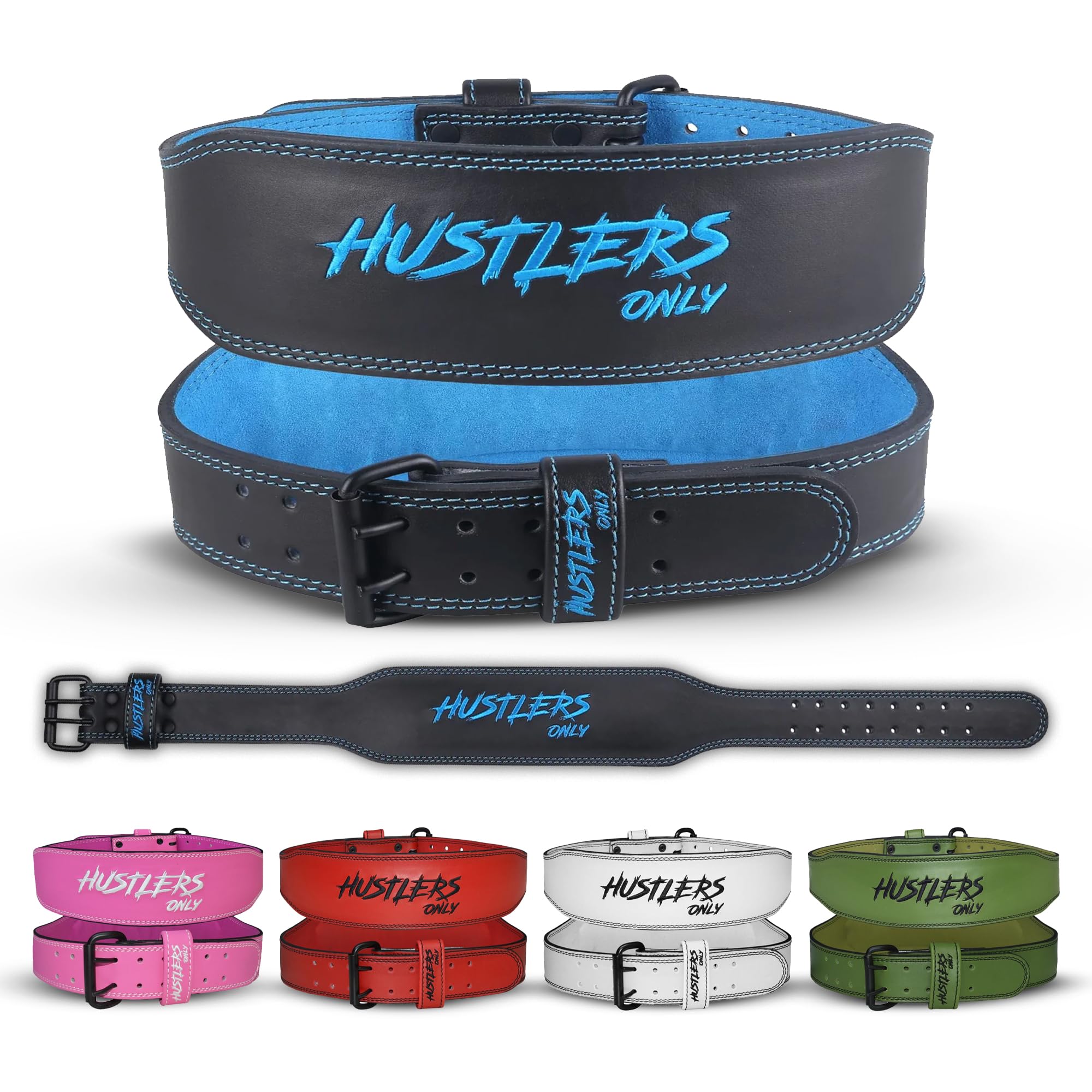 HUSTLERS ONLY Weight Lifting Belt for Men & Women – 7mm Thick Synthetic Leather Gym Belt 4” Padded Back Support - Weight Belt for Powerlifting, Bodybuilding, Deadlift, Squat Workouts (Black - S)