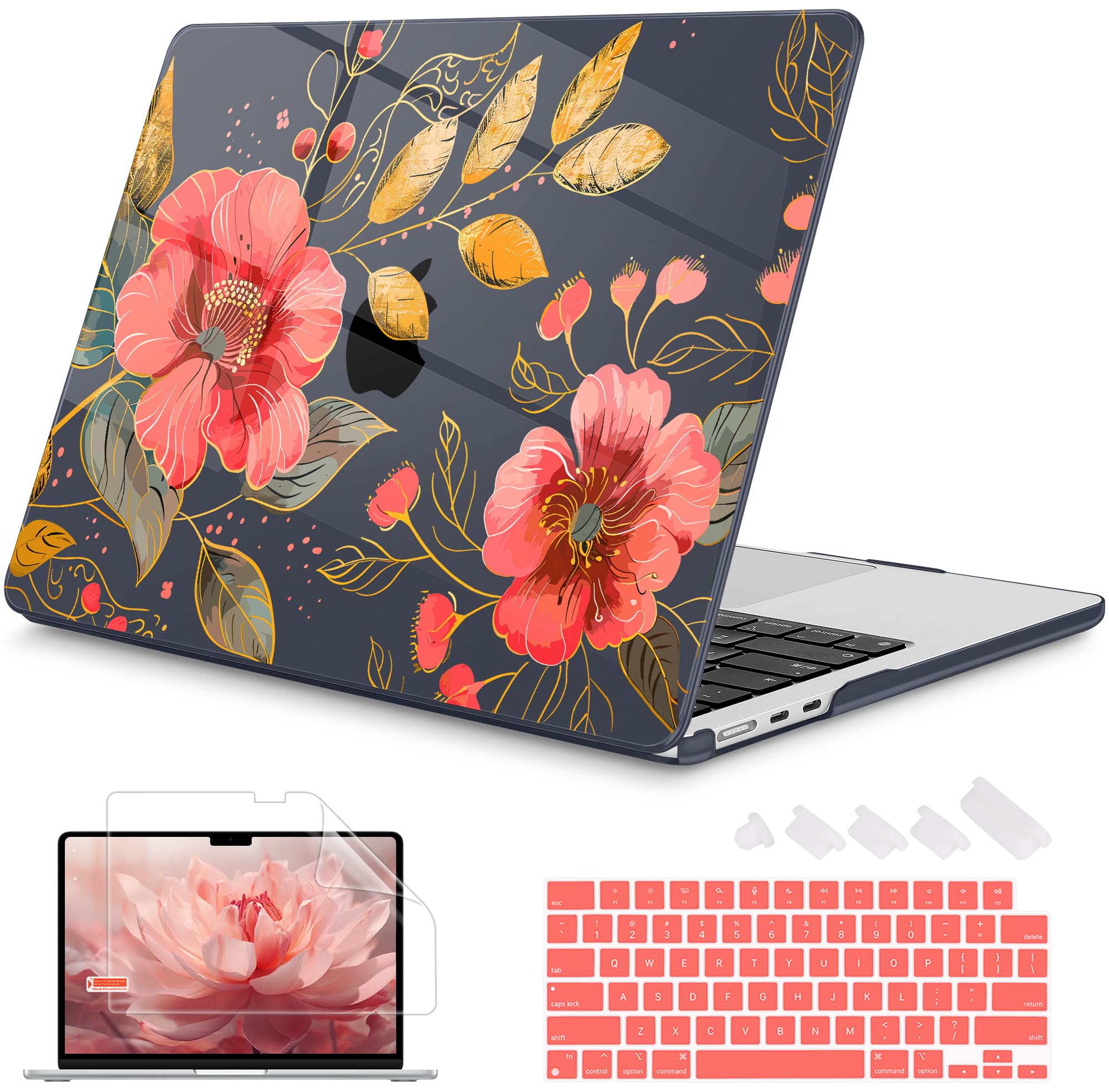 Mektron Case for 2026 MacBook Air 13-inch M5 Laptop A3449 with 13.6-inch Liquid Retina Display, 2025 2024 2022 M4/M3/M2 MacBook Air 13" Hard Shell Cover, Fit Model A3240 A3113 A2681, Floral C339