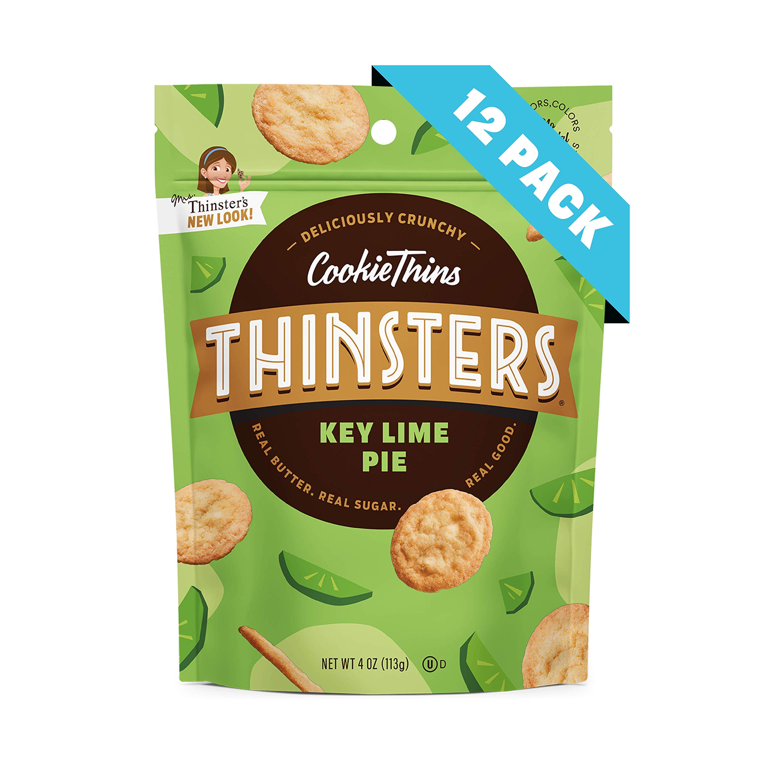 Thinsters Cookie Thins Key Lime Pie, 4 Ounce (Pack of 12), Non GMO, Peanut Free