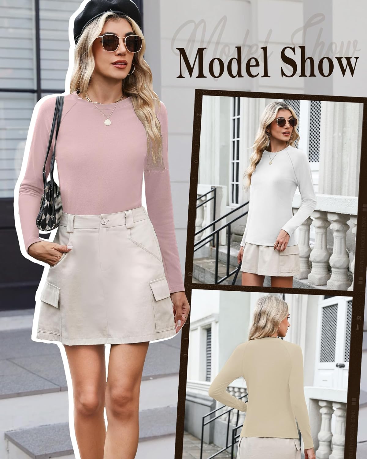 3 Pack Women's Thermal Shirts Fleece Lined Long Sleeve Top Crew Neck Raglan Thermal Winter Base Layer Undershirts - Image 6