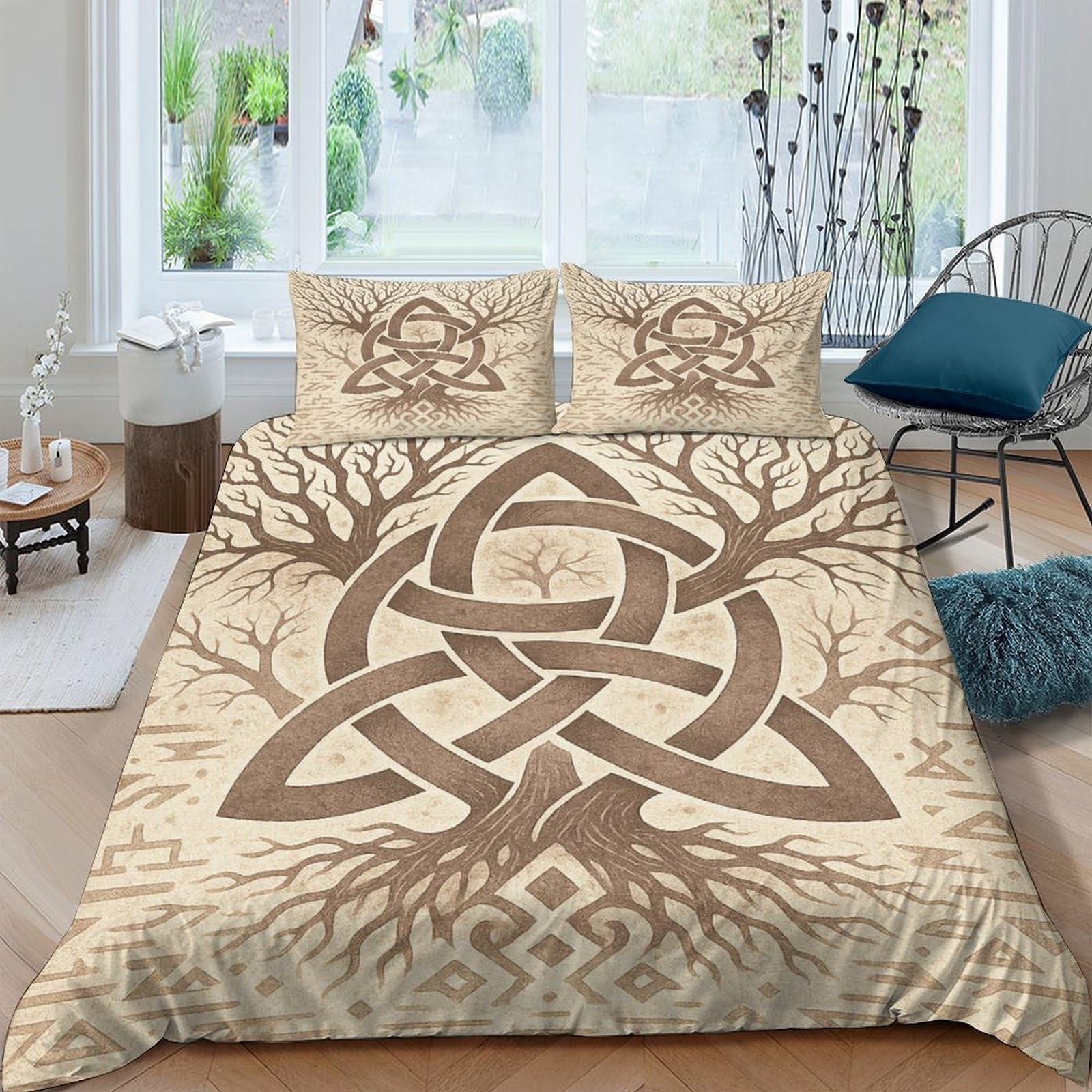 Ctjqhvkz Style-5 3D Printed Celtic Tree Fitted Sheet Microfiber Soft Beige Artistic Knot Bed Cover For Bedroom Guest Room Decor Single（135X200cm）