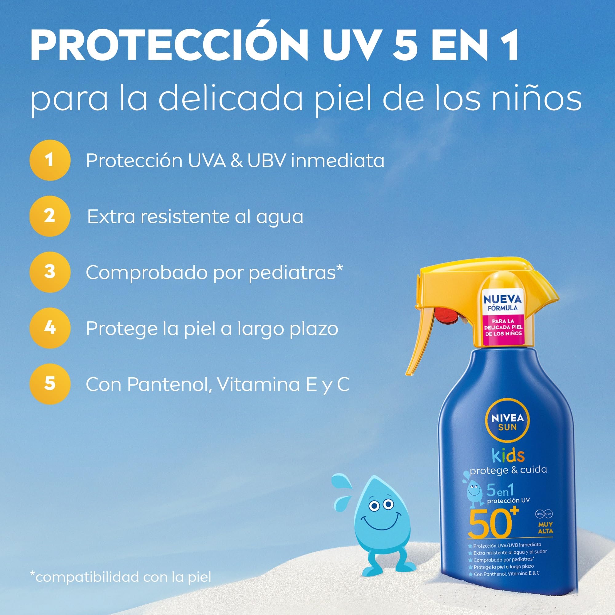Visita la tienda de NIVEA NIVEA SUN Protege & Cuida Kids - Spray FP50+ - Protector Solar Infantil - Protección UVA/UVB Alta - Resistente al Agua - Hidratación Profunda - Aplicación Sencilla - Piel Sensible Para Niños - 250 ml in use