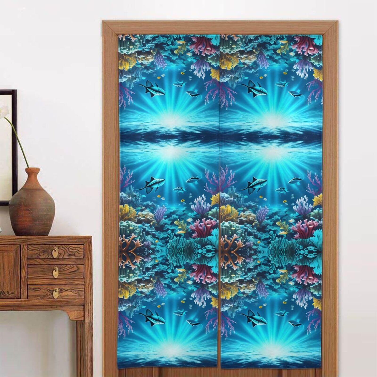 CNTDBU Submarine Coral Rays Door Curtain 34x56 Inch-Room Divider Panel for Privacy, Entryway Screen for Kitchen Bedroom