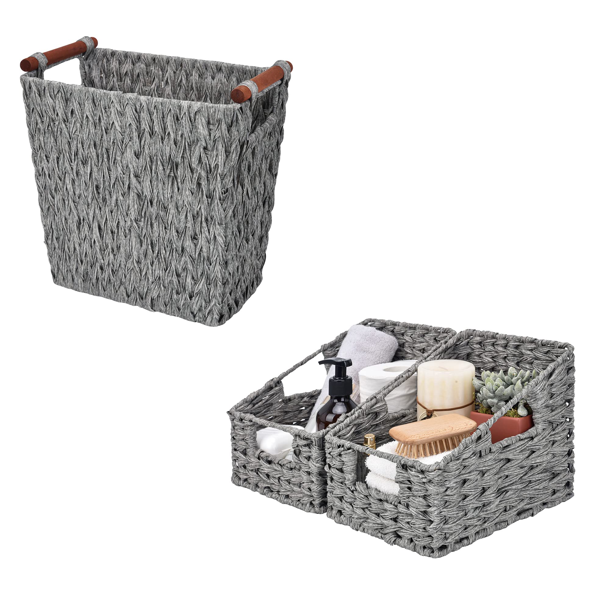 GRANNY SAYS Bundle of 2-Pack Woven Baskets for Storage & 1-Pack Wicker Bathroom Wastebaskets