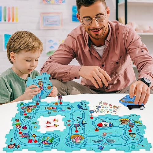 Miniatura 17 de VESPRO Juego de pistas de coche para niños, 100 piezas, serie 4, juego de rompecabezas para niños, juguetes educativos para niños y niñas a partir