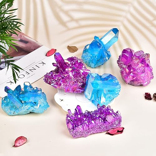 Miniatura 5 de JIC Gem Real Natural Gran Amatista Titanio Recubierto De Cristal De Cuarzo Racimo De Geoda Púrpura Druzy Decoración Del Hogar Espécimen De Piedra