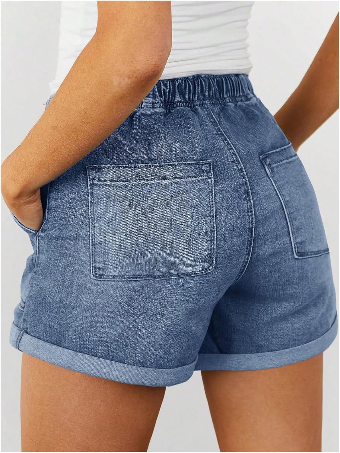 Verdusa Women's Straight Leg Denim Shorts Drawstring Waist Roll Up Hem Casual Jean Shorts - Image 2