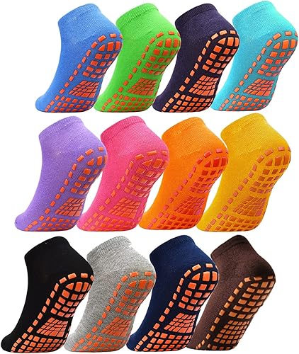 12 pares de calcetines de trampolín Puños antideslizantes para niños con protección antideslizante para el tobillo para niños y niñas