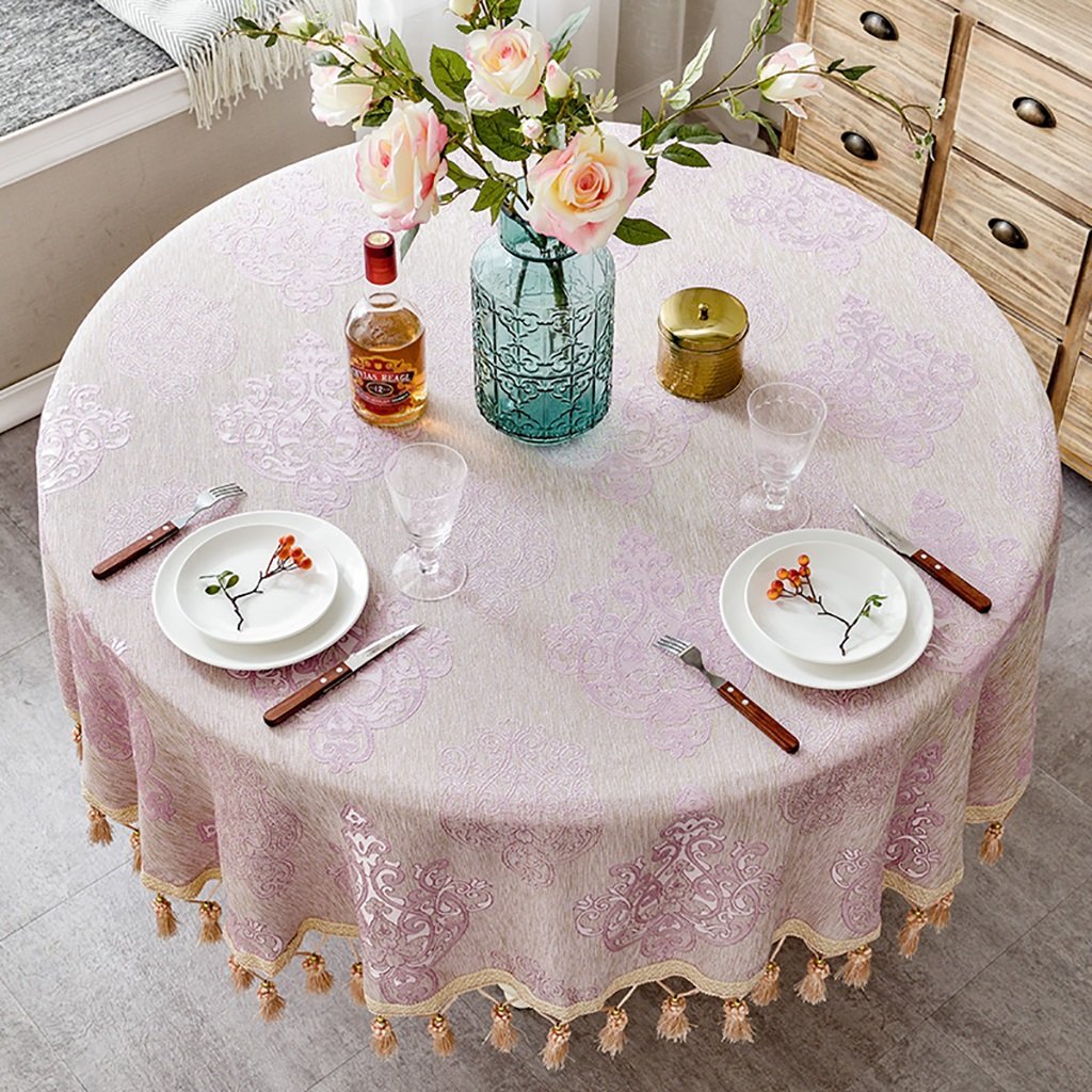 Nappe de table ronde violette pour repas de famille et goûter sur table basse