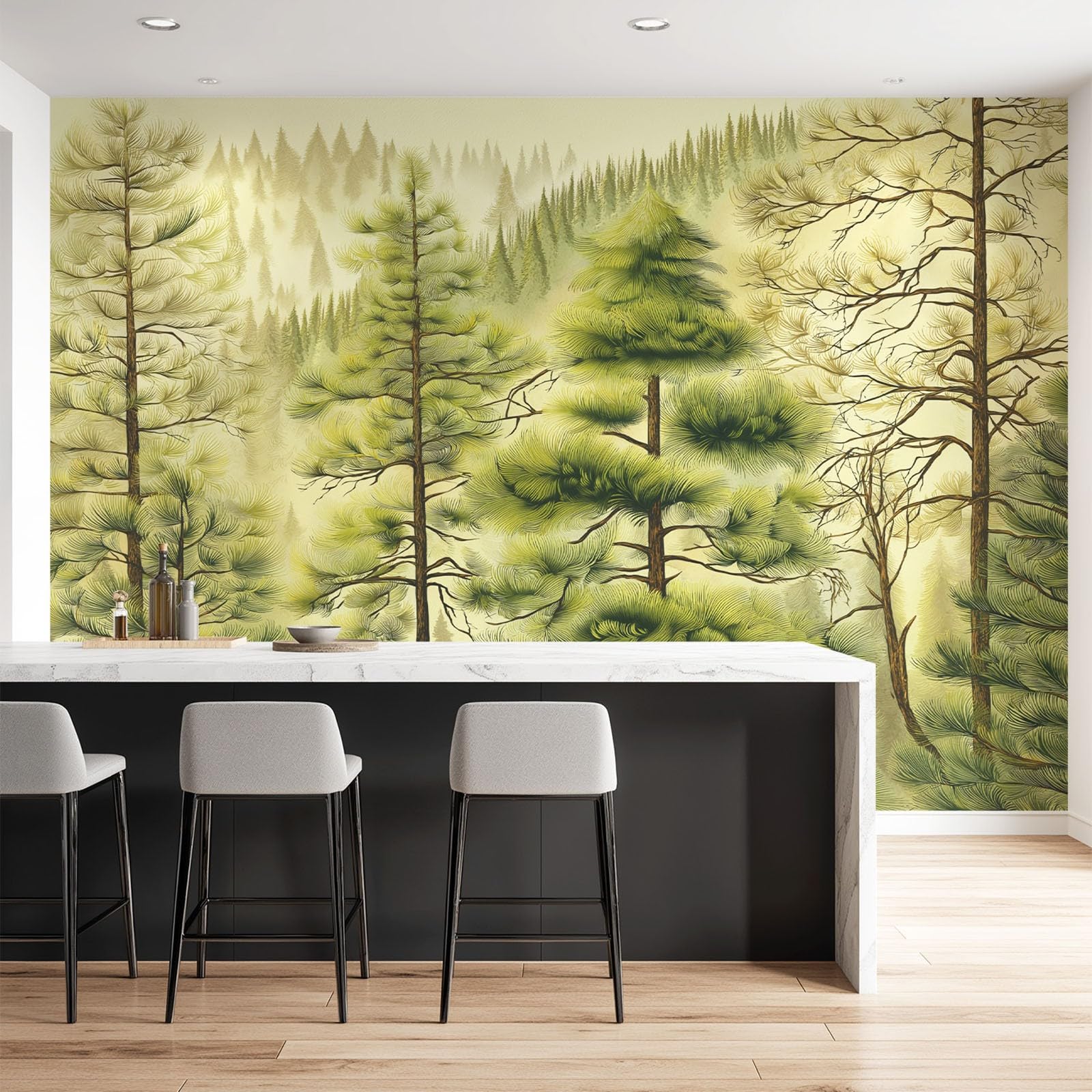 Générique Świeża nordycka natura tapeta panoramiczna 300 x 210 cm do salonu dekoracja pokoju dziecięcego dekoracja ścienna rośliny sosny