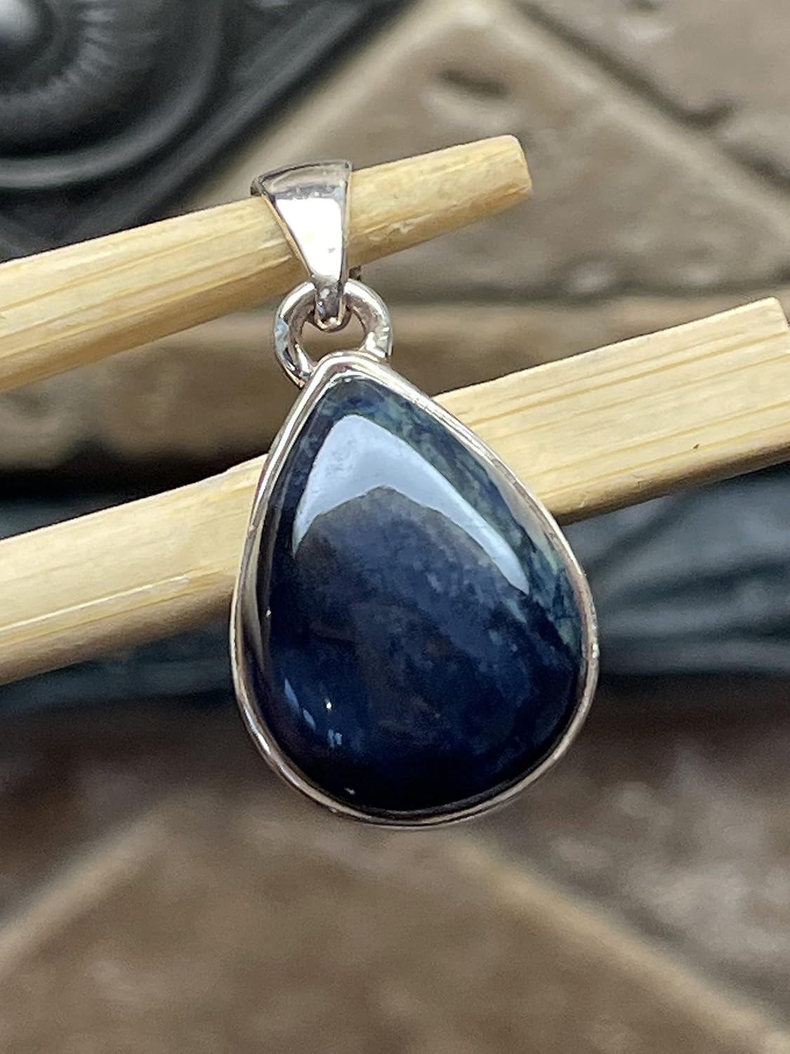Natural Blue Vivianite 925 Solid Sterling Silver Pendant 30mm - Image 4