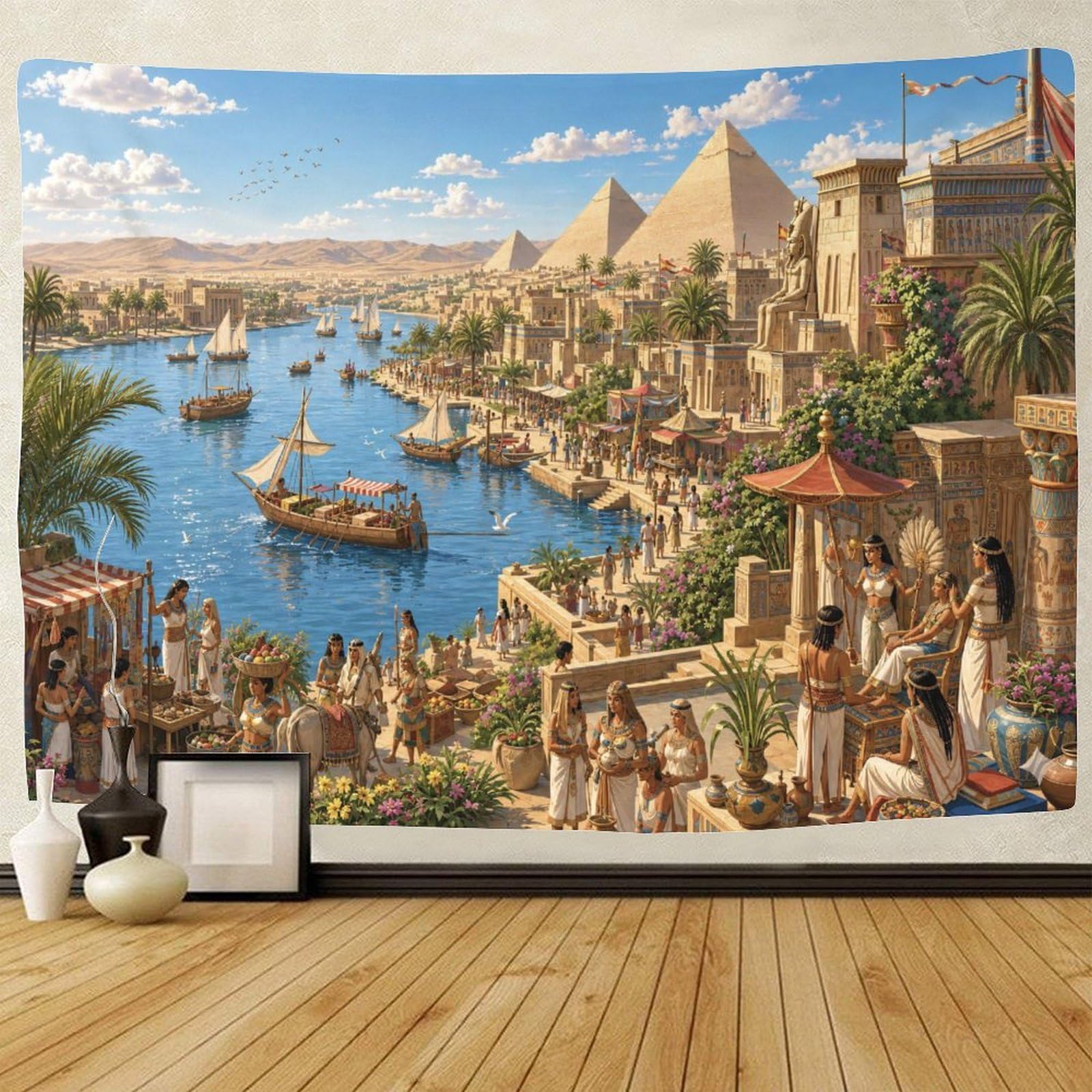 GPMNBCXZK The Nile River in Ancient Egypt Wall Art Decor 3D Print Wall Tapestry Pyramid Tapestries Poster Curtain Bedroom College Dorm 70cmx100cm