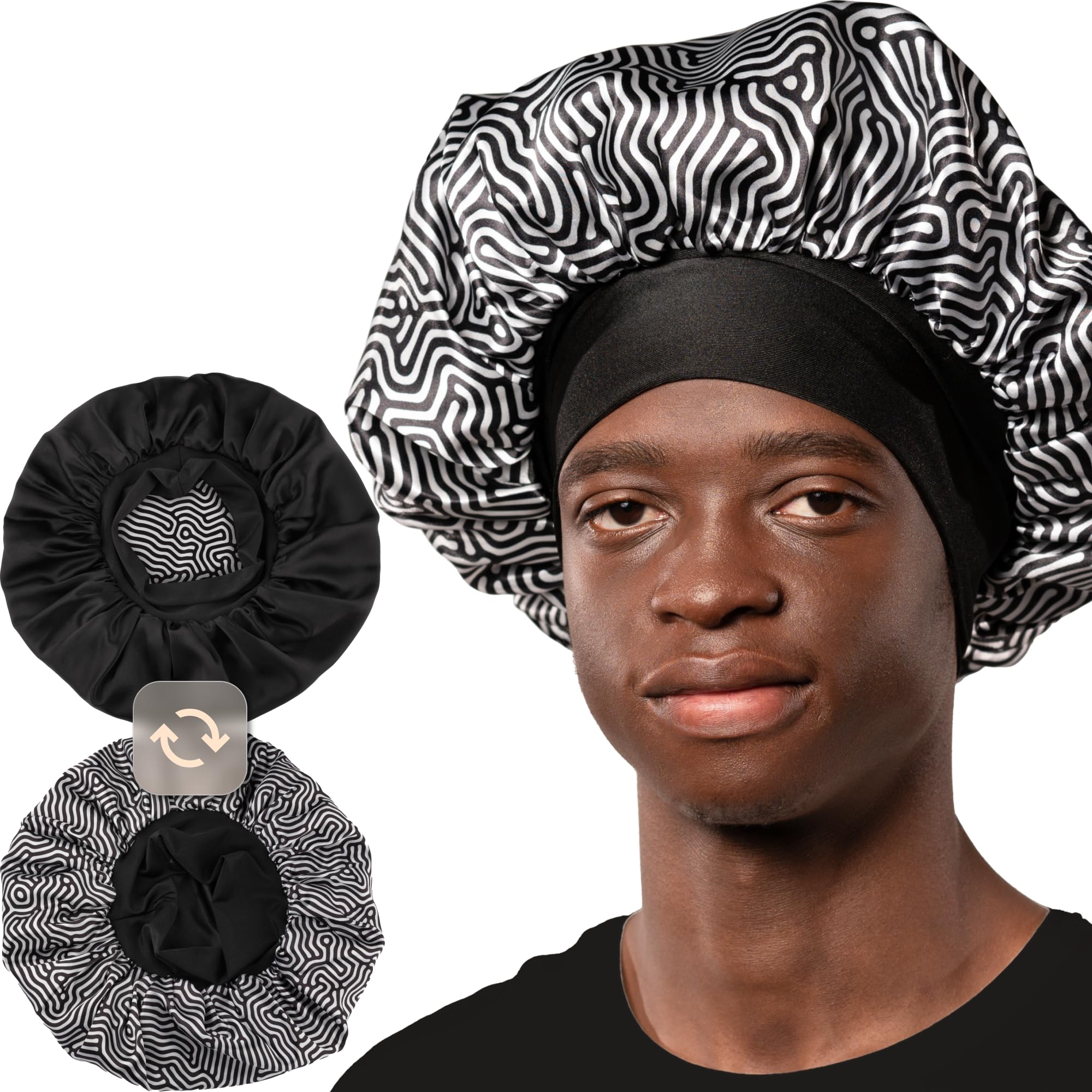 Niagara Satin Bonnet Men - Bonnet for Sleeping Men - Reversible Night Cap - Mens Bonnet for Curly Hair