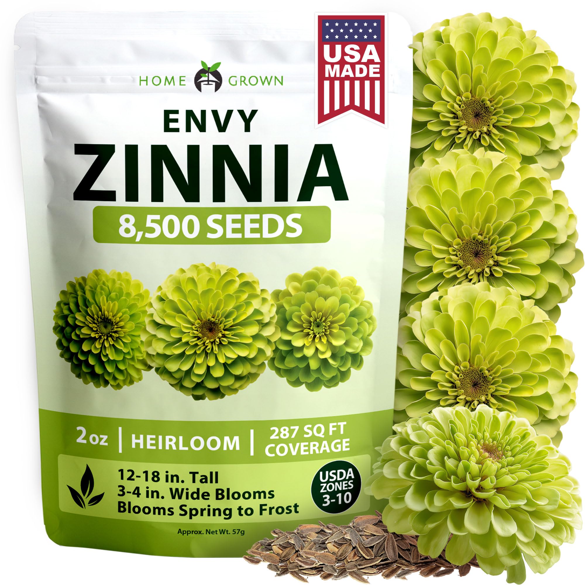 HOME GROWN Envy Zinnia Seeds