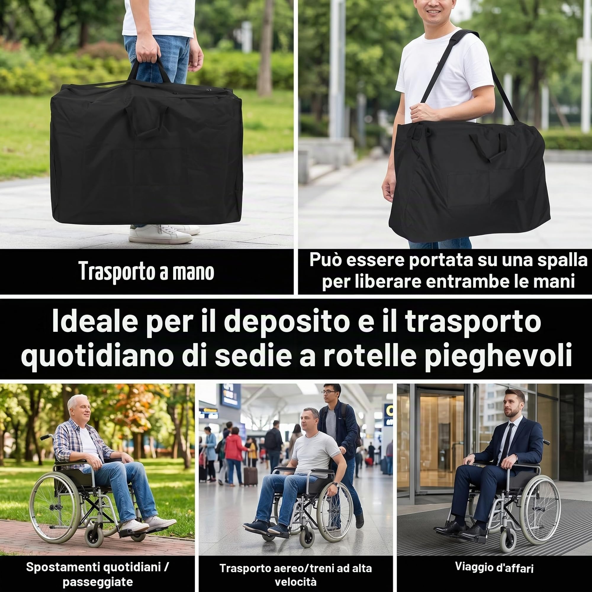 AUNMAS Borsa per sedia a rotelle, 115 x 80 x 39,9 cm, in tessuto Oxford, pieghevole, impermeabile, portatile, per trasportare sedie a rotelle, borsa portaoggetti per esterni