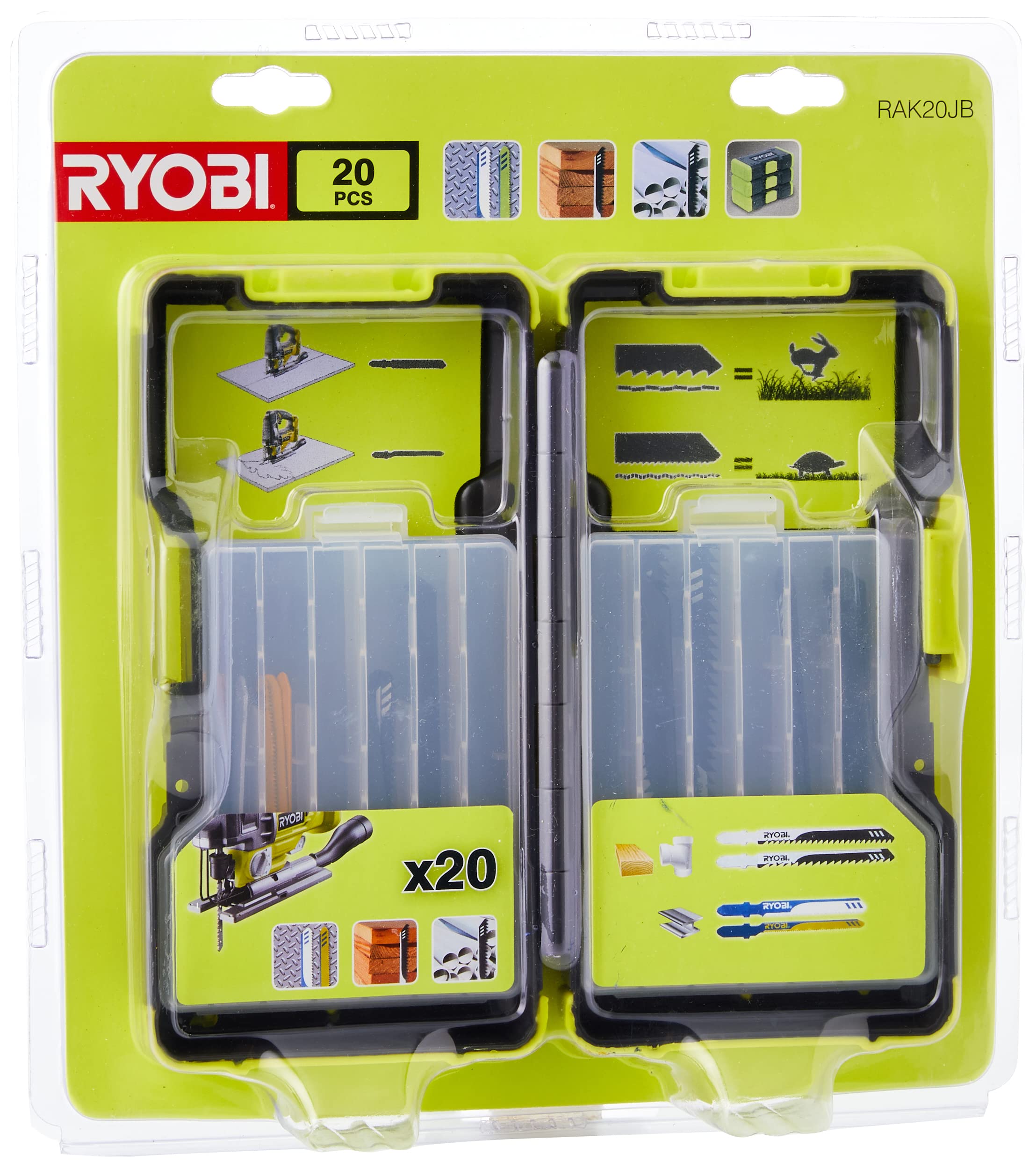 RYOBI - Etabli Pliable Orientable à 90° - Table Bambou 605 x 625 x 790 mm, 6,5 kg & 4892210113320 Métal Lame Scie Sauteuse, Bois, Multicolore