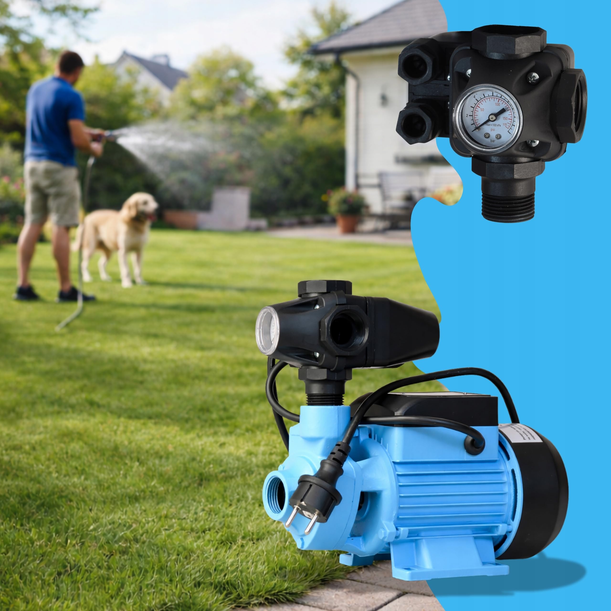 Pompa dell'acqua QB 60 - Pompa da Giardino (370 W, 2100 l/h, altezza di mandata 39 m) - con Attrezzatura Integrate - Moderno Pressostato per Acqua Pulita - per Irrigazione per Serbatoio a Pressione