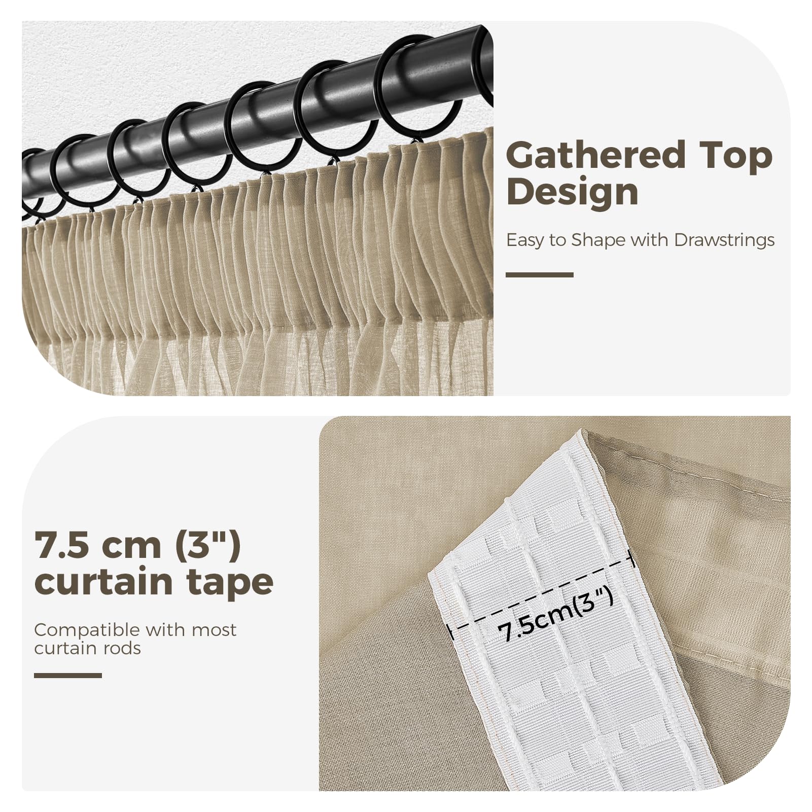 MRTREES Tende Soggiorno Tenda 200x160cm (LxA) Finestra Tende Salotto Tenda Beige per Salotto Eleganti Moderne 1 Pezzi Trasparenti per Interni con Passanti nascosti Tende di Organza