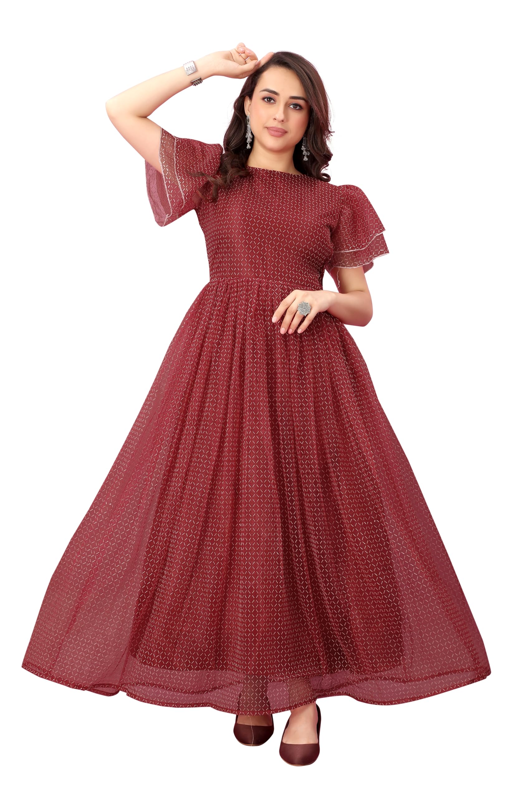 3buddy fashion Women Anarkali Maxi Long Net Gown with Silk Inner Ethnic Flared Semi Stitched Gown-picture-44