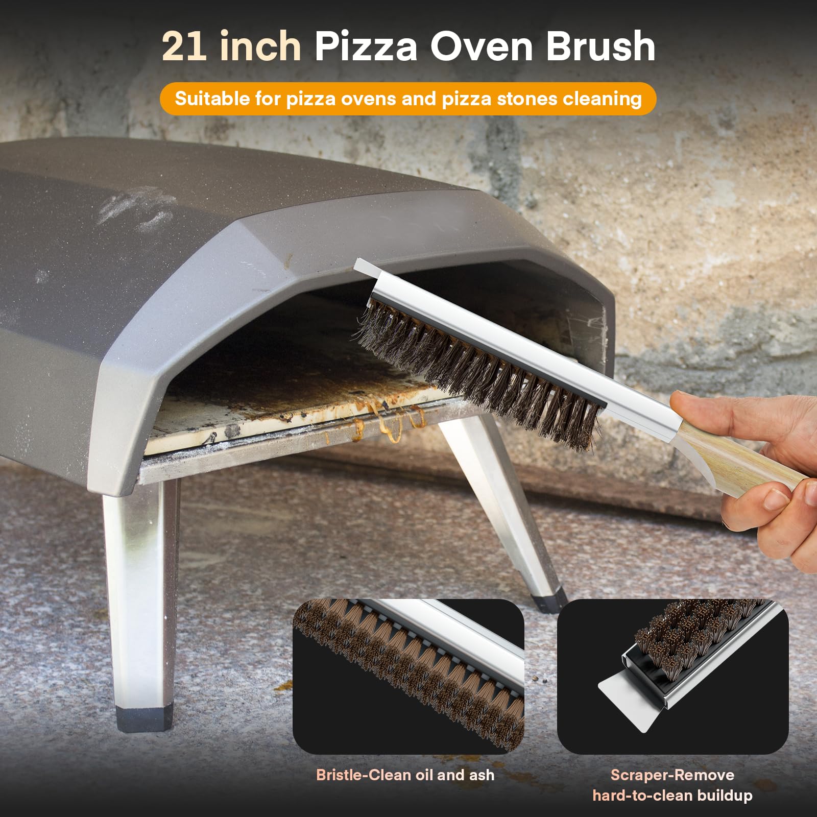 Yofuly - Juego de pala de pizza de metal de 12 pulgadas con cortador de balancín, pala perforada de aluminio para horno, cepillo de limpieza de piedra de pizza con mango largo, 4 espátulas de pizza al