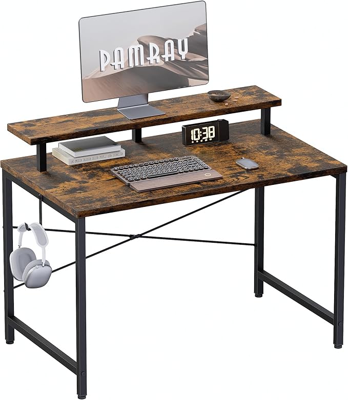 Pamray 32 Inch Small Computer Desk with Monitor Stand