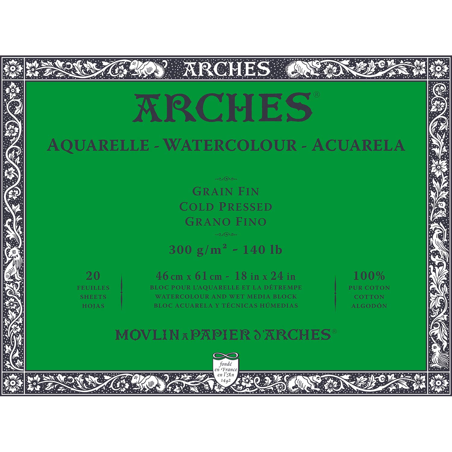 ARCHES Bloc Enc 4L 46x61 20H Aquarelle 100% fein 300g weiß